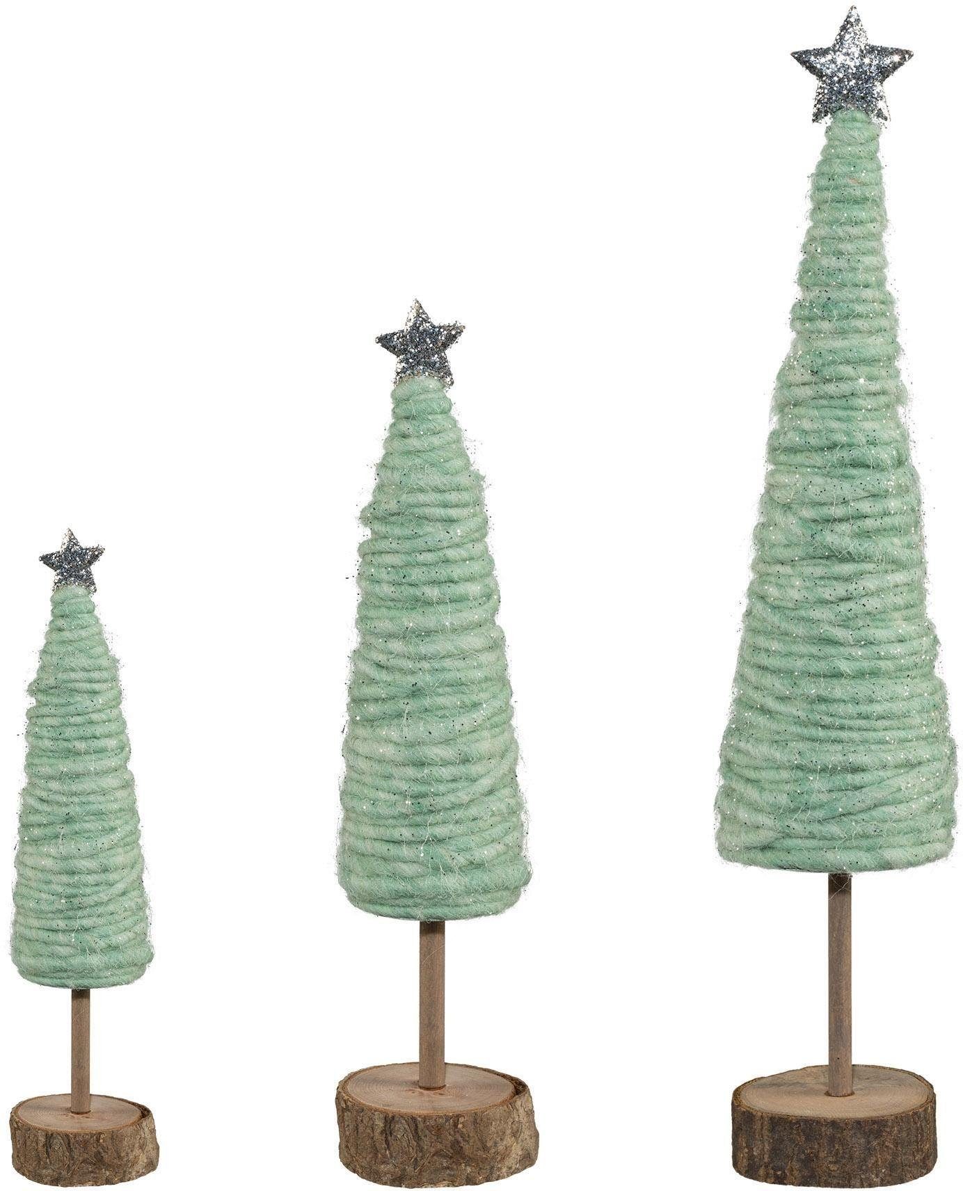 Creativ deco Dekobaum Weihnachtsdeko (Set, 3 St), aus Holz und Wolle, Höhe 25 / 33 /46 cm