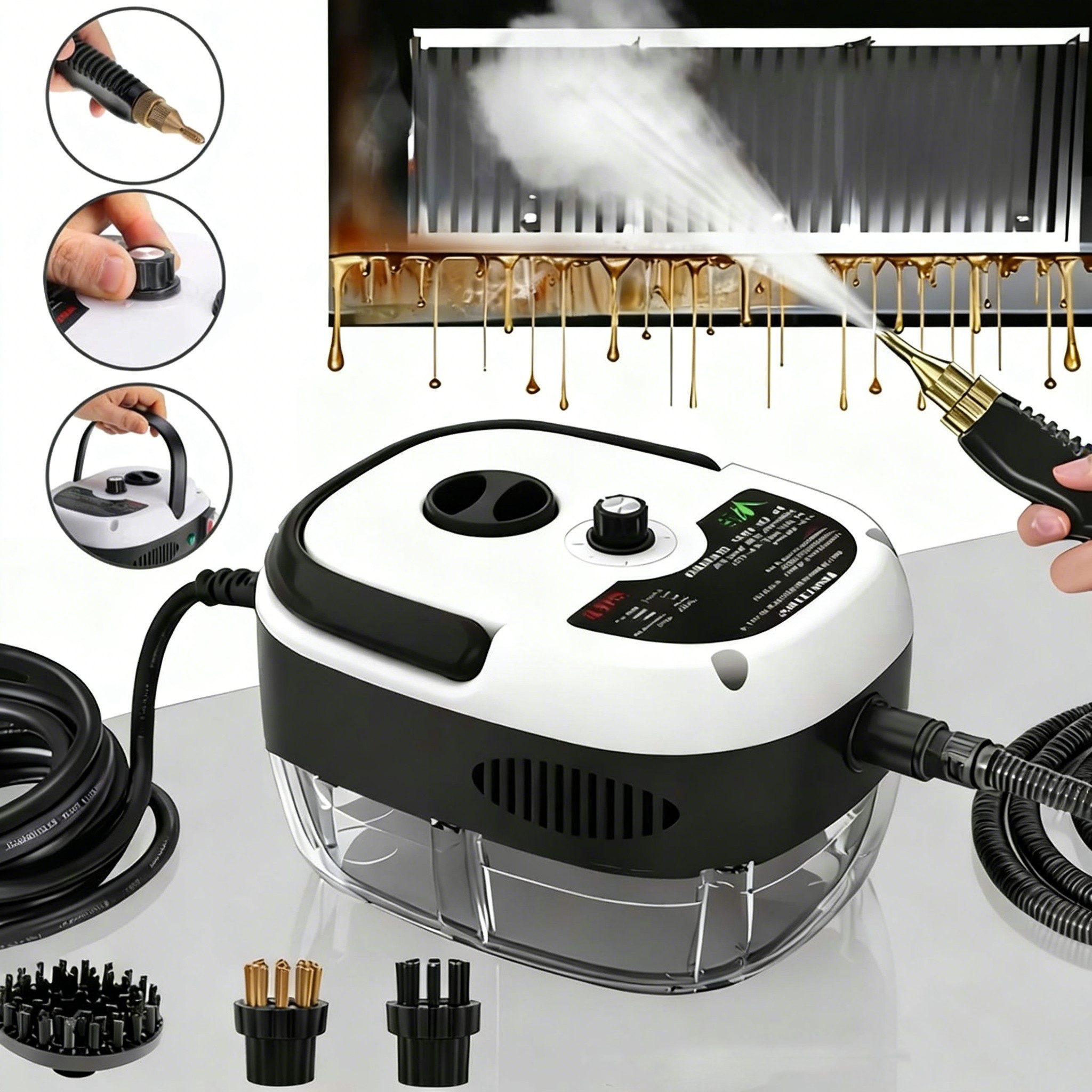 AKKEE Handdampfreiniger 2500W Dampfreiniger, tragbarer Reiniger, Küchenreiniger, 2500 W, 60 Min Betriebsdauer