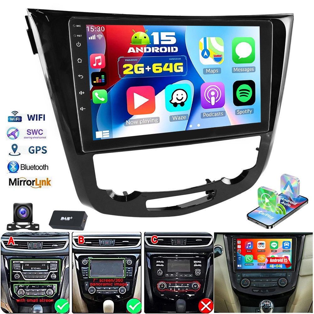 ESSGOO DAB+ Android15 Autoradio 2Din Für Nissan X-Trail T32 13-17 CarPlay GPS Autoradio (RDS, 4+64GB(optional), Digitalradio (DAB), FM, BT 4.1, GPS, WIFI, SWC)