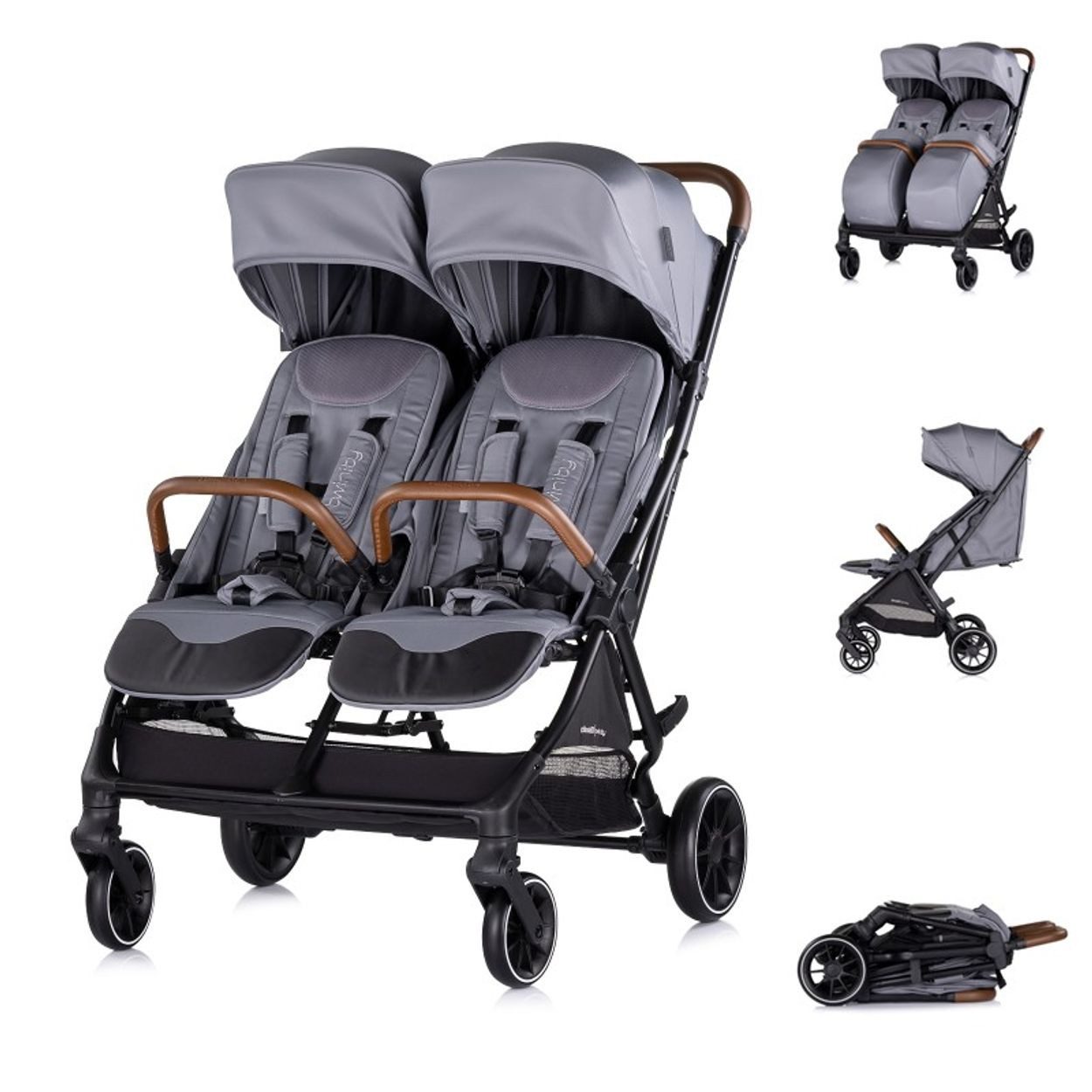 Chipolino Geschwisterwagen Twinity, Aluminium, EVA-Material, 5-Punkt-Gurt, Wickeltasche, Fußabdeckung