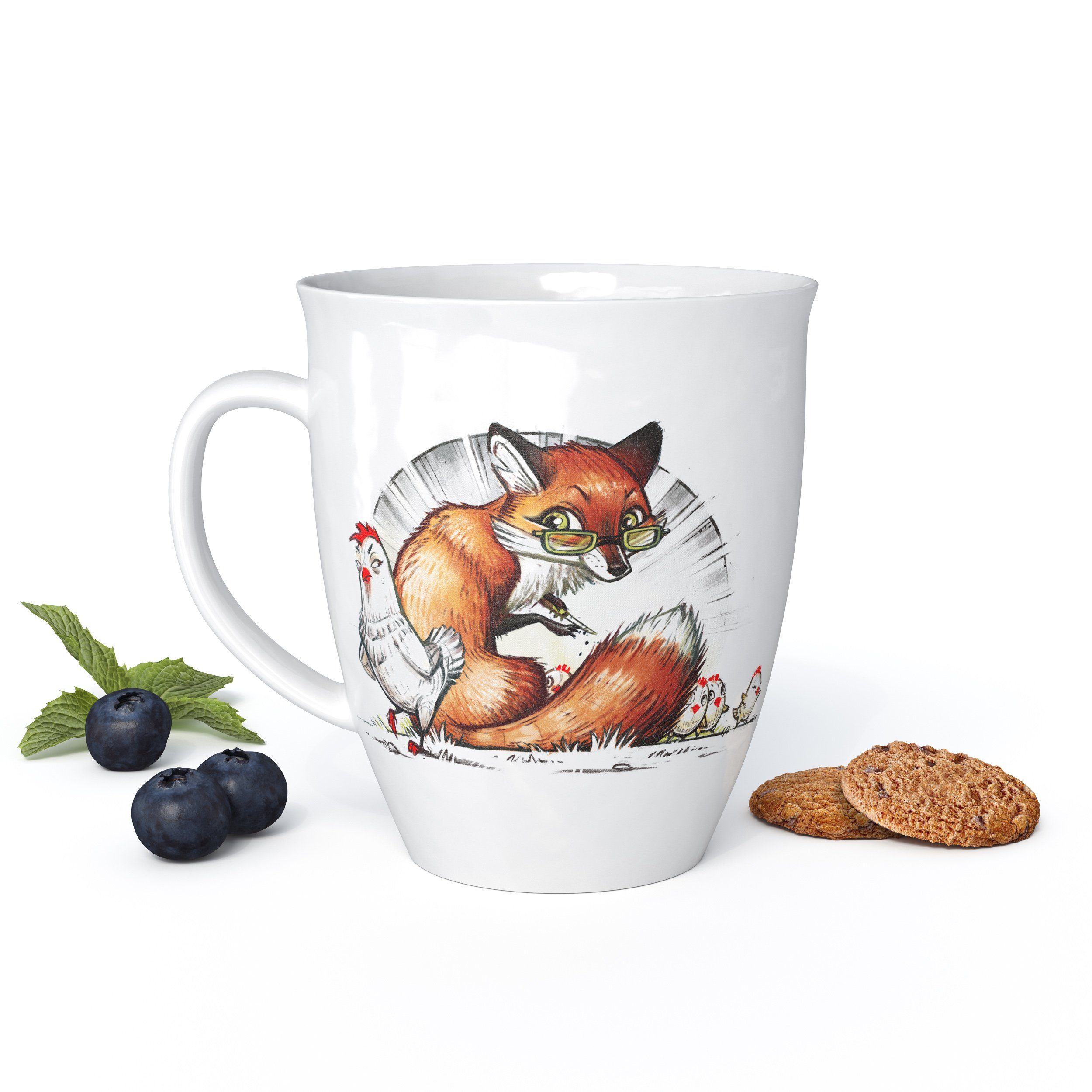 L.E.R.D.93 Becher Kaffeebecher mit Motiv, Porzellan, Fuchs Schlitzohr Teetasse Made in Germany
