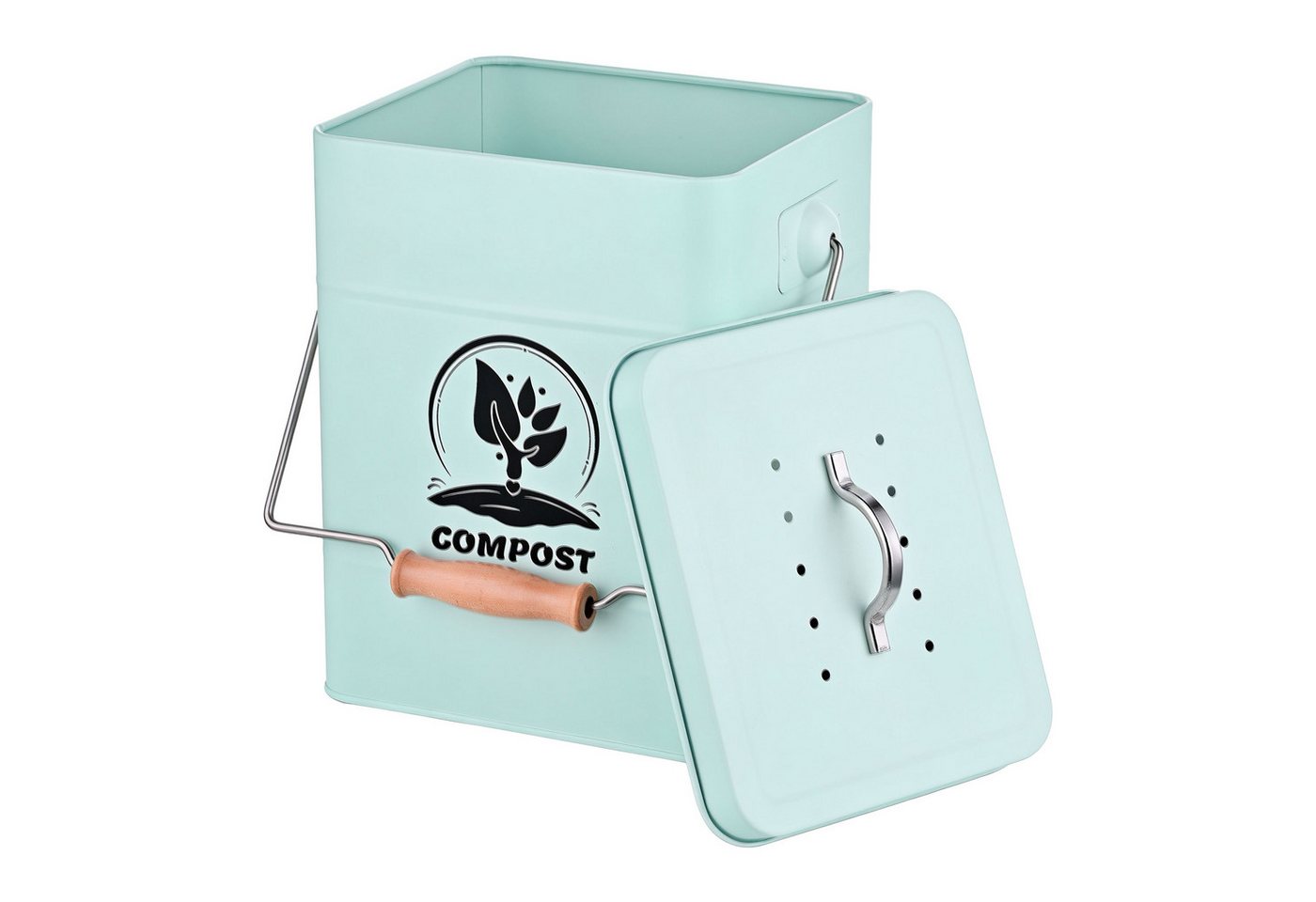 relaxdays Biomülleimer Komposteimer mit Geruchsfilter 6 Liter, Mint