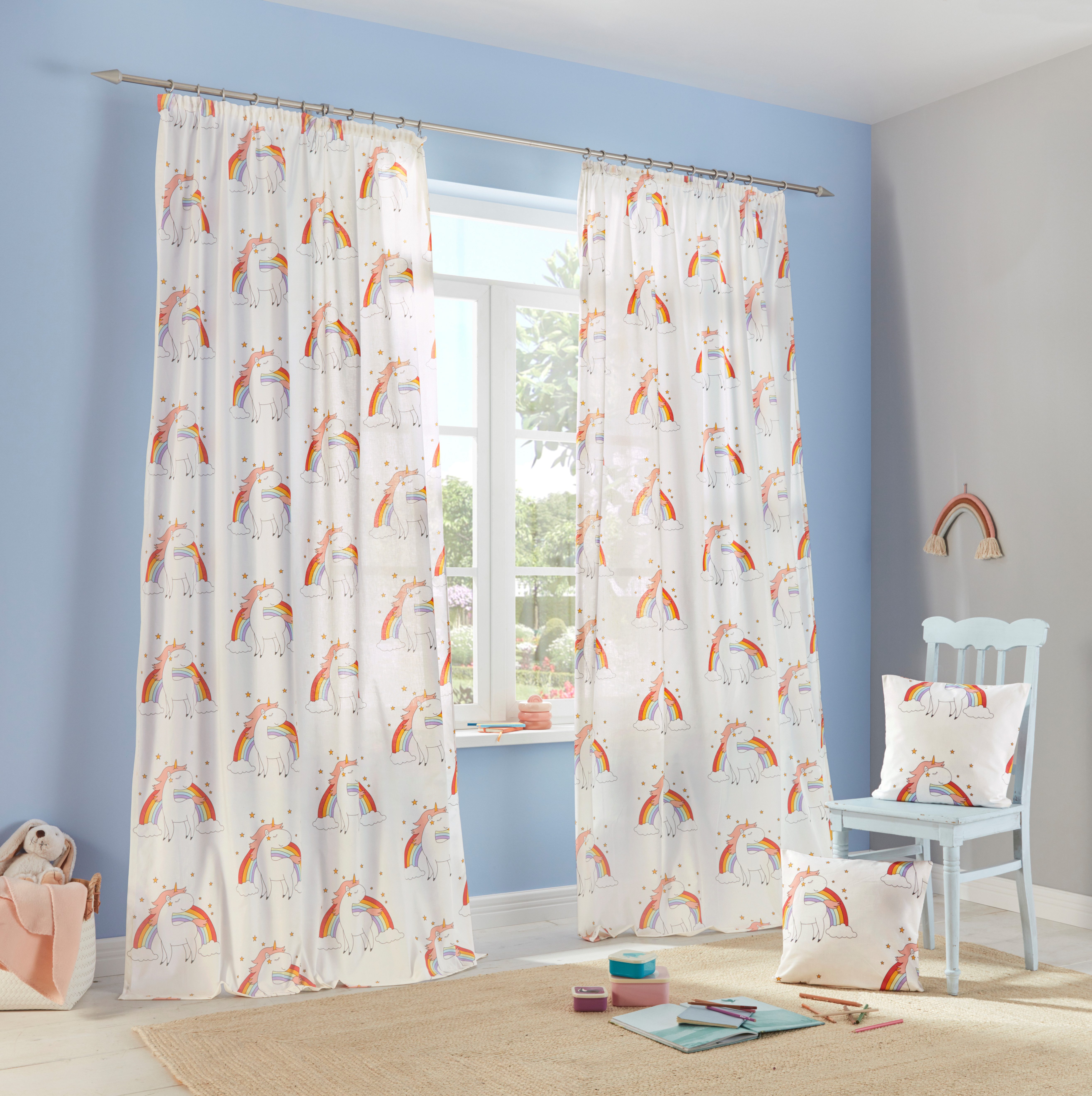 Lüttenhütt Gardine EINHORN (1 St), Kräuselband, halbtransparent, Kindergard günstig online kaufen