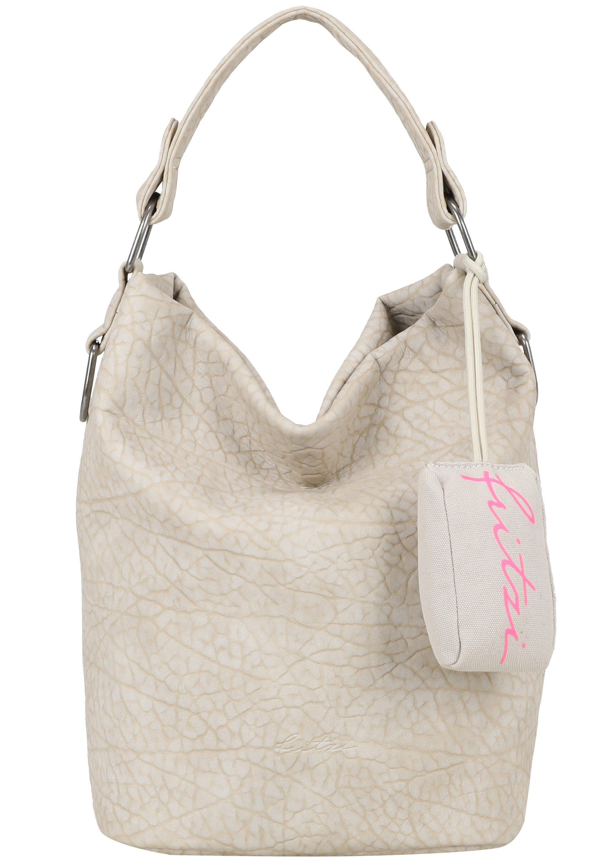 Fritzi aus Preußen Schultertasche Ella Hobo, mit tollem Anhänger und kerniger Materialstruktur