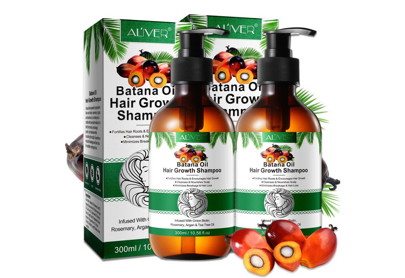 ALIVER Haarshampoo Batana mit Rosmarin Haarwachstum Kopfhaut Pflege anti Haarausfall, 2-tlg., Anti-Frizz, Entwirrend, Feuchtigkeitsspendend