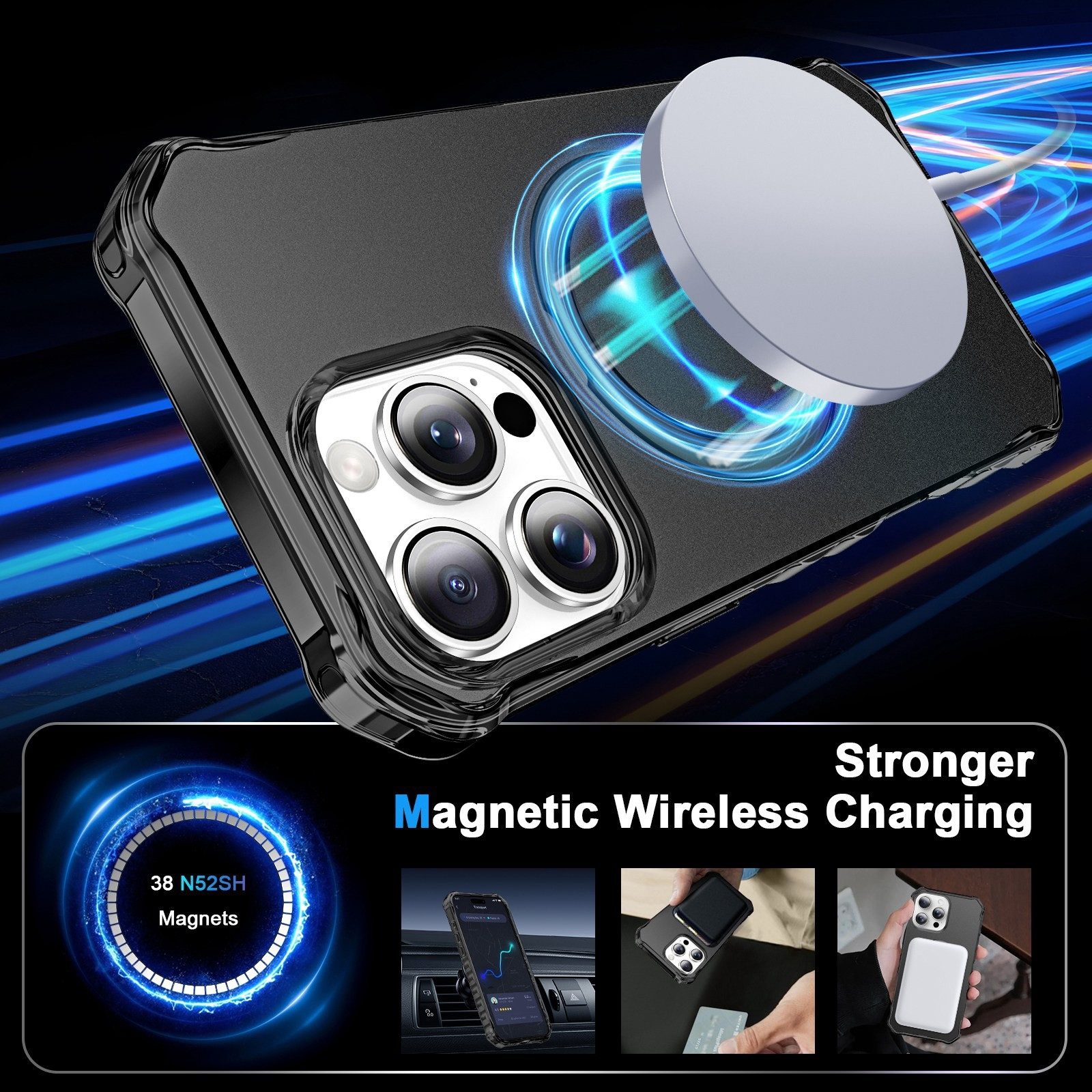Wigento Handyhülle Für Apple iPhone 16 Pro Solid Color MagSafe Ring Halter Hülle Schwarz, MagSafe, stoßfest, mit Ringhalter
