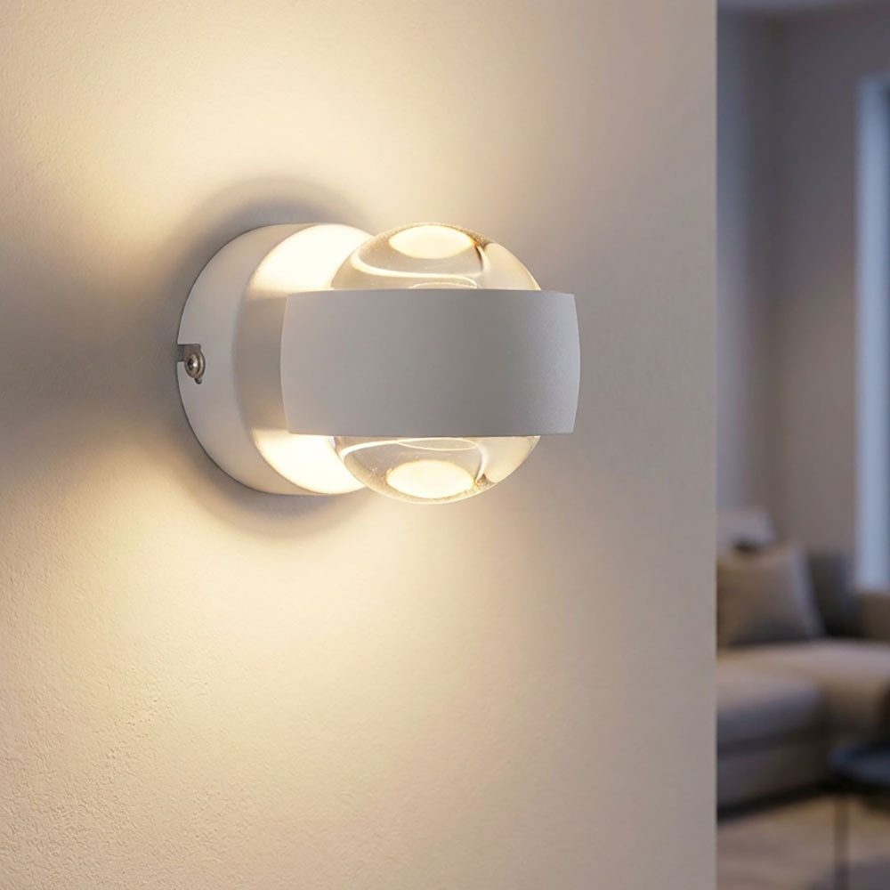 GLOBO LIGHTING LED Wandleuchte, LED-Leuchtmittel fest verbaut, Warmweiß, LED Wand Leuchte Up Down Wohnzimmer Kugel Strahler Glas klar