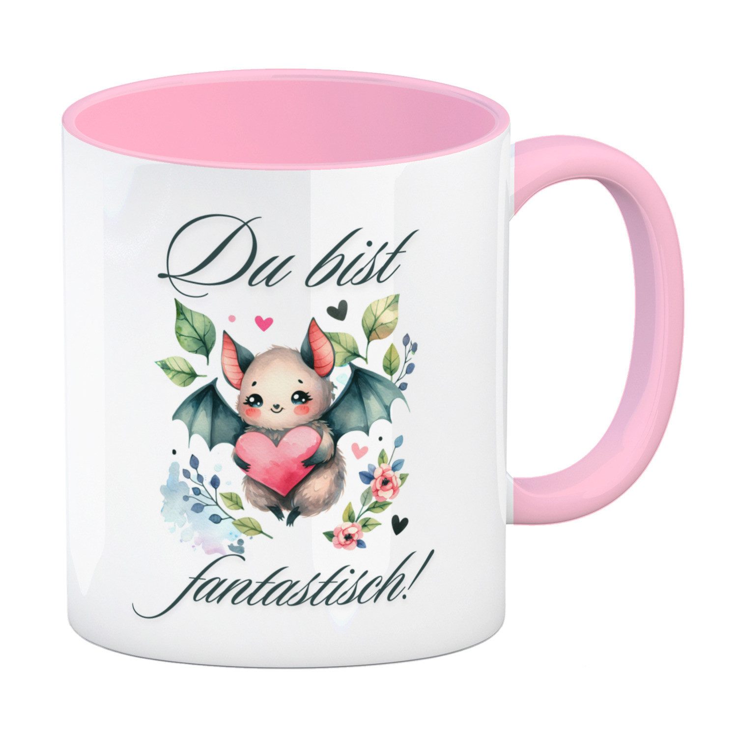 Tasse niedliche Fledermaus mit Herz Kaffeebecher in rosa Spruch Du bist