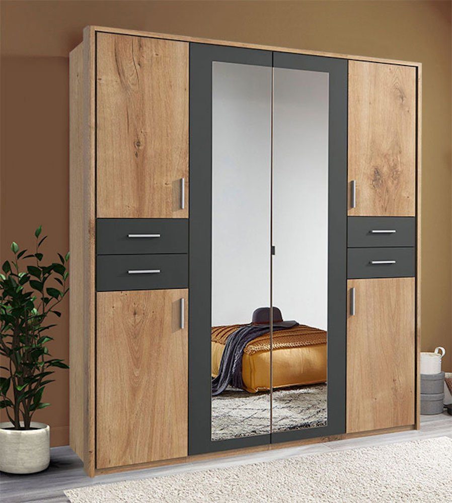 Vegas Kleiderschrank) mit Wimex plankeneiche (Vegas, Drehtürenschrank Spiegel graphit 183cm