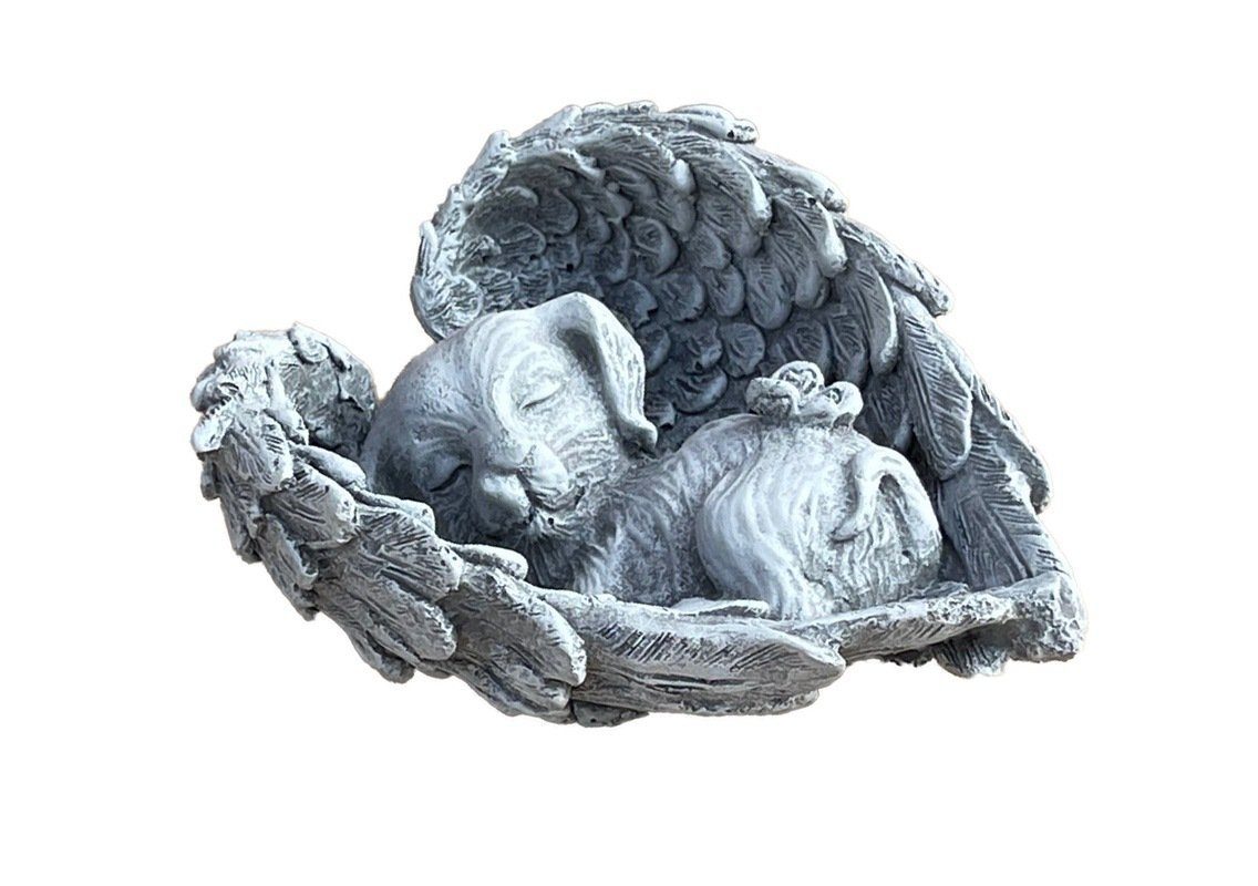 Stone and Style Gartenfigur Frostfeste Steinfigur Grabschmuck Hund im Flügel