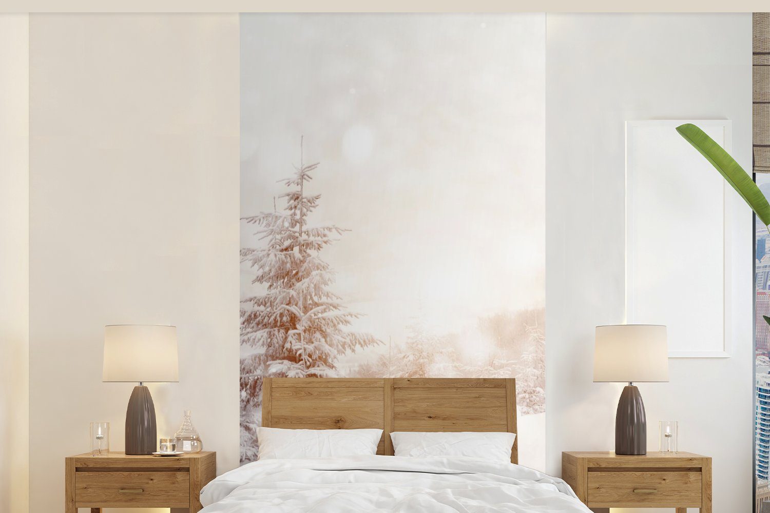 MuchoWow Fototapete Baum - Schnee Matt, St), Fototapete Wohnzimmer - (2 Winter, Küche, Schlafzimmer bedruckt, Vliestapete für