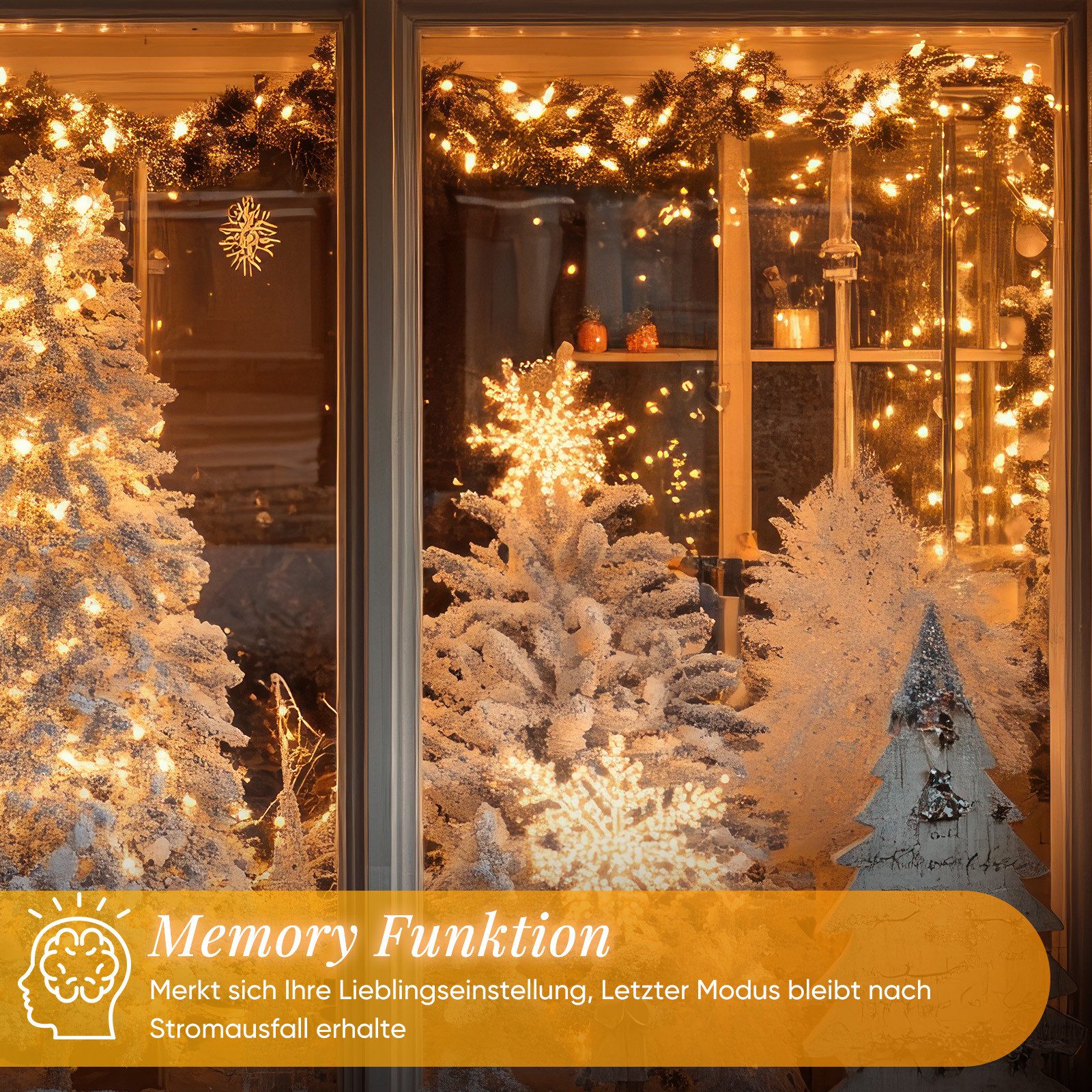 Salcar LED-Lichterkette LED-Lichterkette Aussen Cluster Weihnachtslichterkette Warmweiß, 5M-200 LEDs, 8 Modi, Timer & Memory für Weihnachtsdeko Innen & Außen – Bild 4 von 5