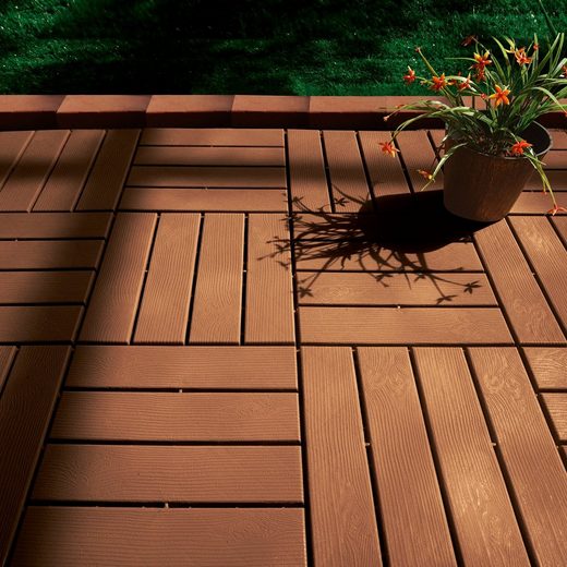 MAXXMEE Terrassenplatten, 31x31 cm, 12er Set, 12St., HolzOptik mit UV