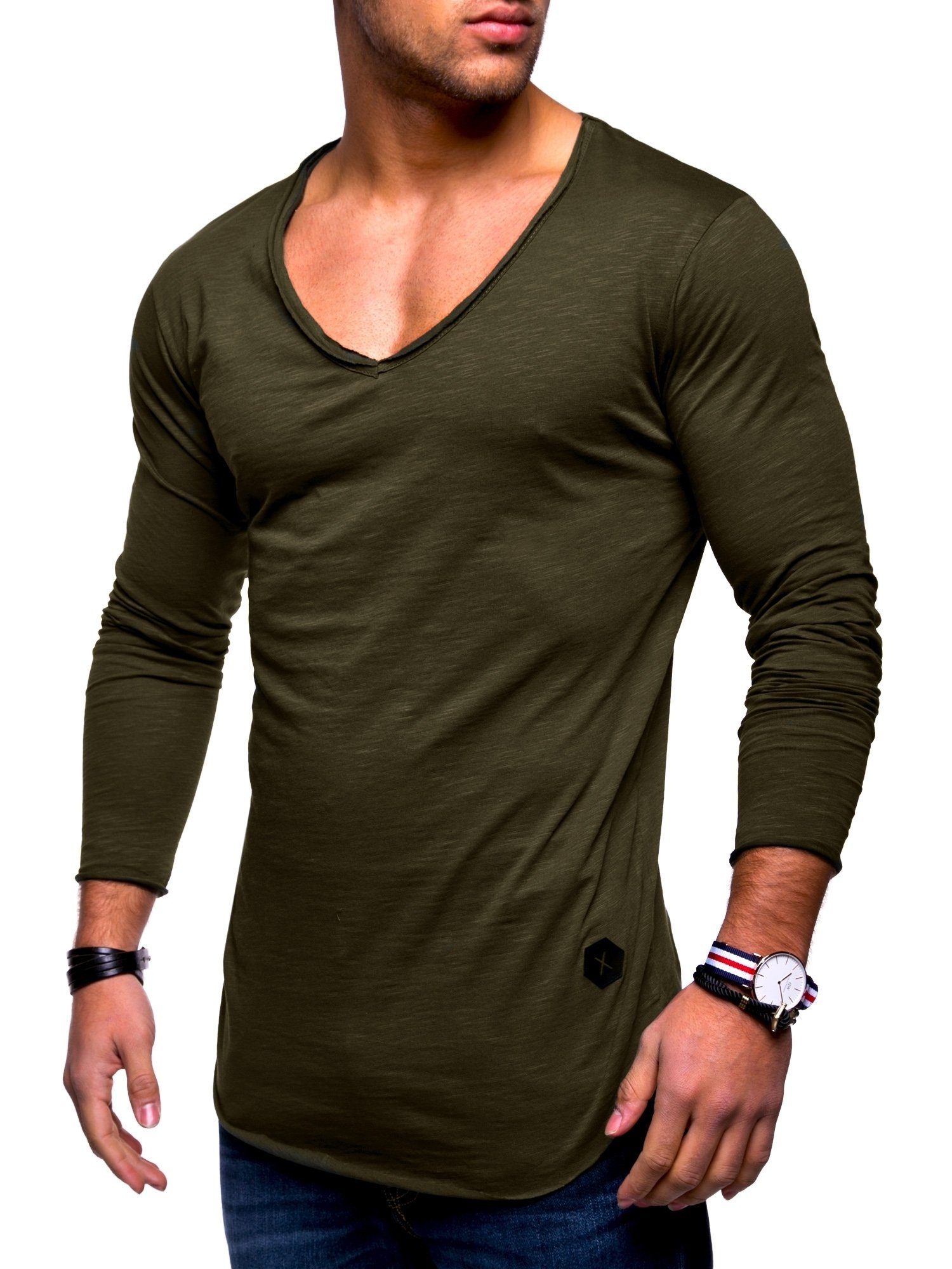 behype Langarmshirt NUKE L/S mit V-Ausschnitt dunkelgrün