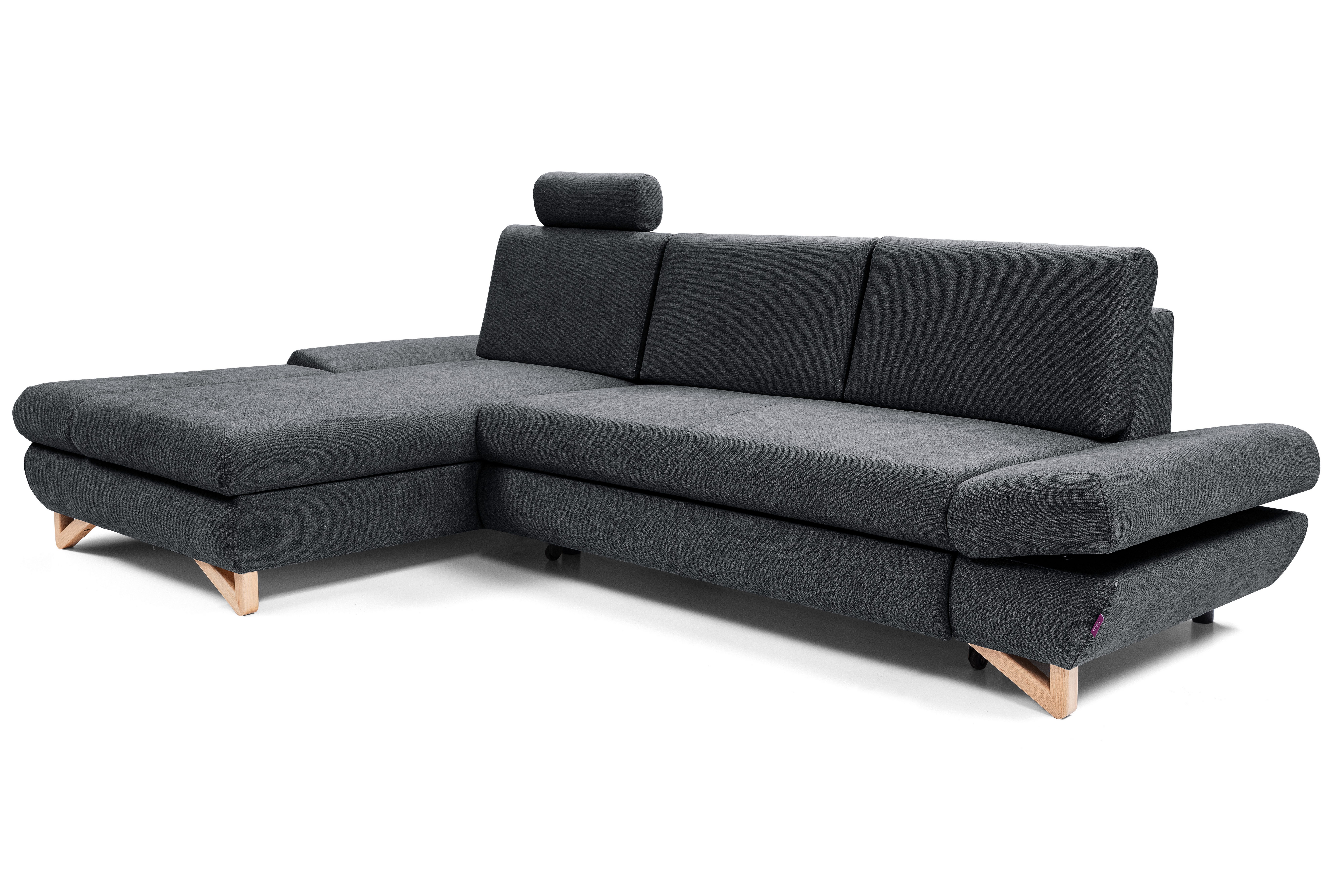 Goldstoff Ecksofa "LUCIA" mit Schlaffunktion und Bettkasten; Modernes Schlafsofa, 1 Teile, L Sofa Couch mit Relaxfunktion, verstellbaren Kopfstützen