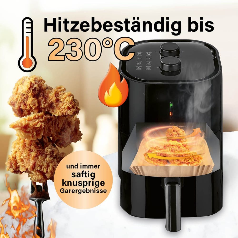 GOURMETmaxx Backpapier Backpapierschalen für Heißluftfritteusen (5–8 l) - 50 Stück, Airfryer Backpapier – flexible Form, 23 x 23 x 4,5 cm