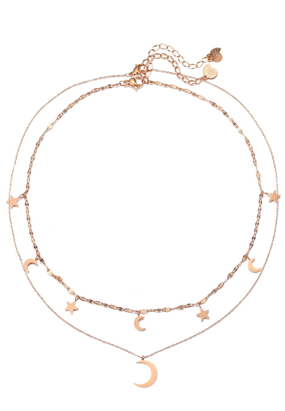 Hey Happiness Charm-Ketten-Set Layer Astro 2-tlg., vergoldetes 18K Roségold Set, Hängende Mond Stern Anhänger Ketten Damen, wasserfest