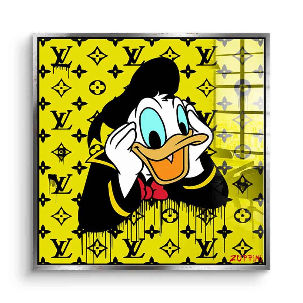 DOTCOMCANVAS® Acrylglasbild LV Donald - Acrylglas, Acrylglasbild Donald Duck Louis Vuitton gelb edel luxus Comic Cartoon