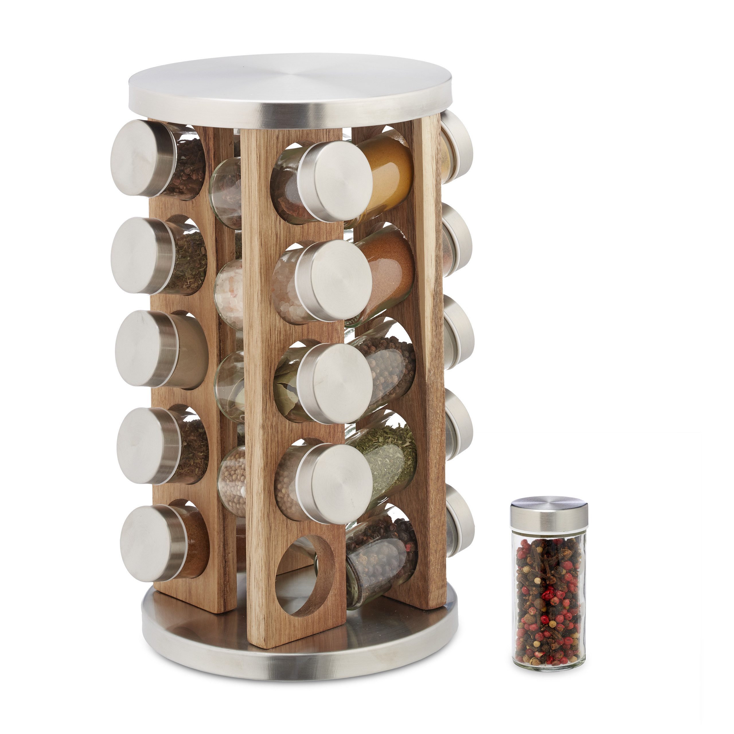 relaxdays Gewürzregal Gewürzkarussell mit 20 Gläsern günstig online kaufen