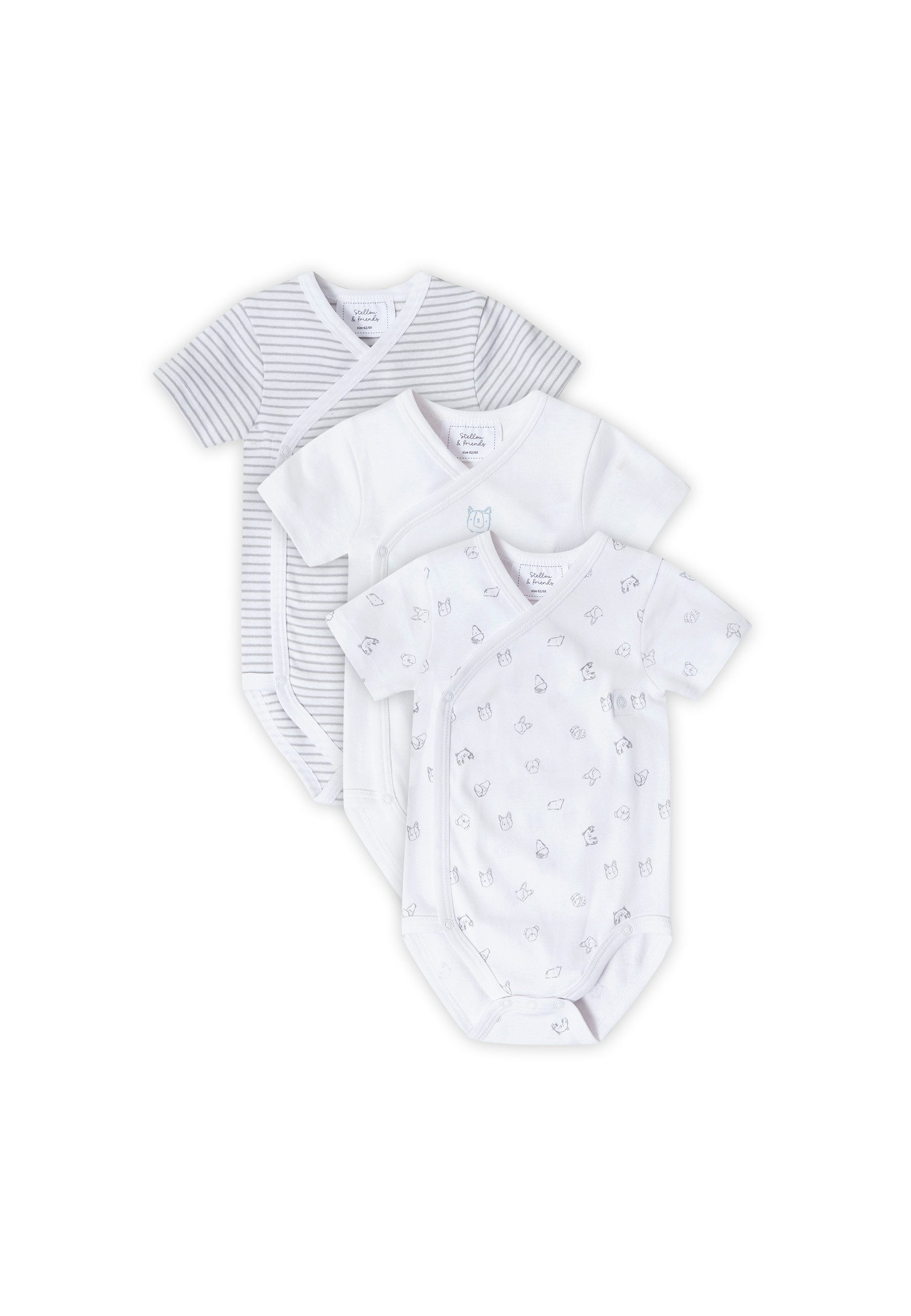 Stellou & friends Kurzarmwickelbody Baby Set (3tlg) - kuschelweiches Kurzarm-Wickelbody Set Jungs Mädchen (Set, 3er-Pack) Baby Set (3tlg) - kuschelweiches Kurzarm-Wickelbody Set Jungs Mädchen
