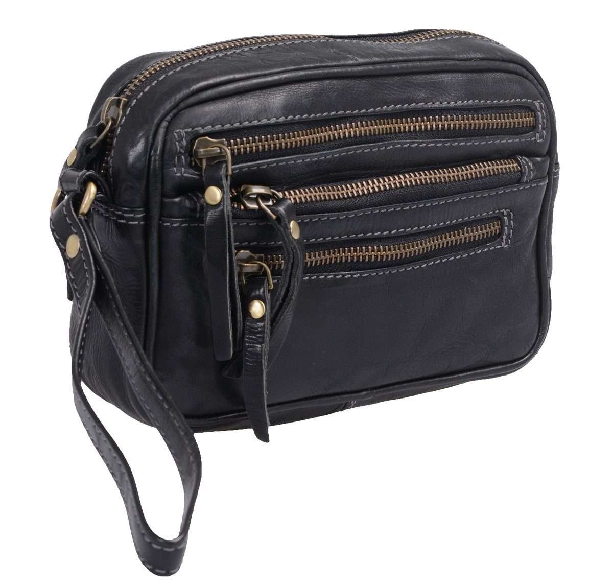 Handgelenktasche sportliche Herrengelenktasche, Leder, schwarz