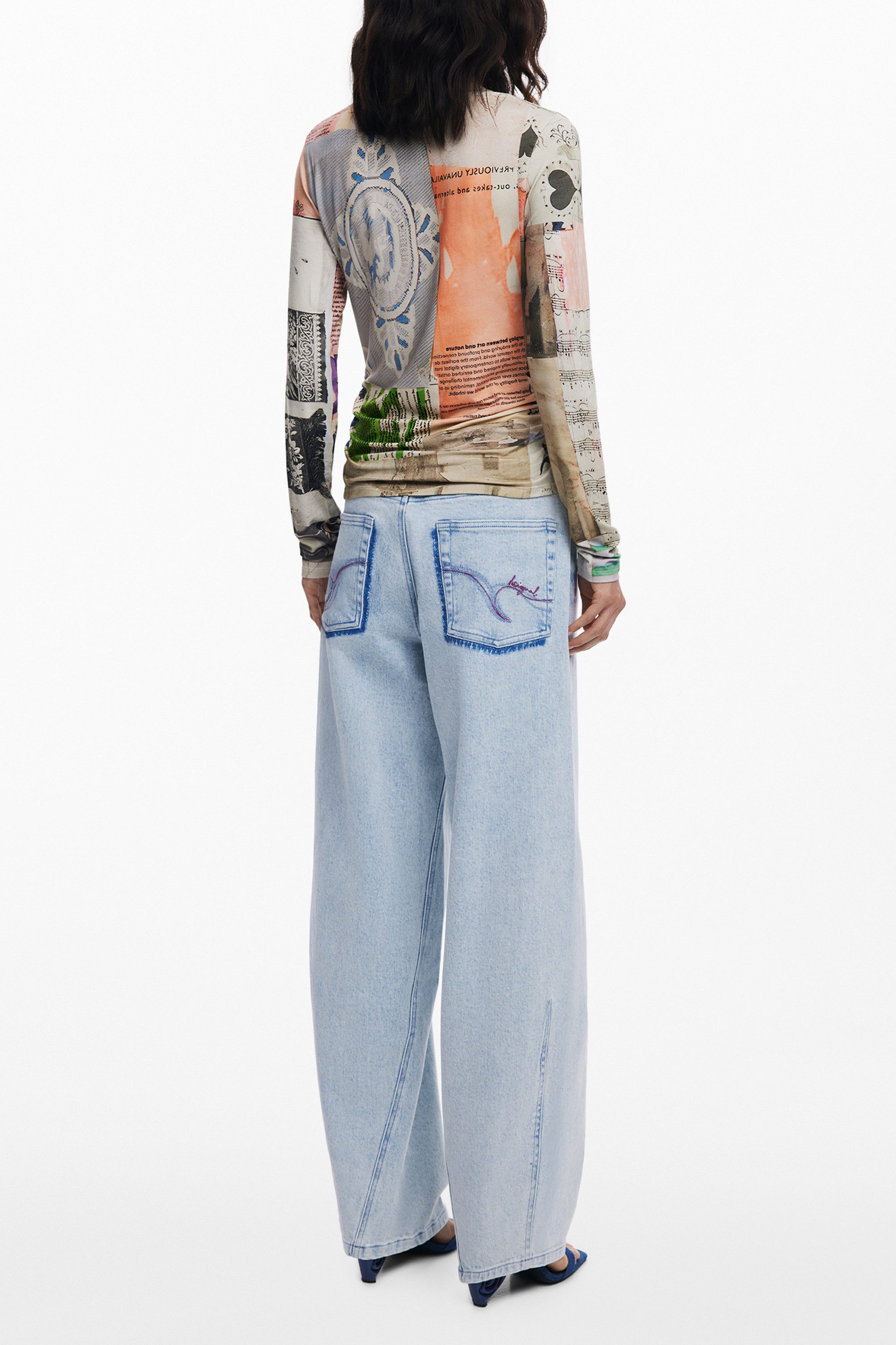 Desigual T-Shirt Stylisches Langarmshirt Damen Beige mit Muster und günstig online kaufen