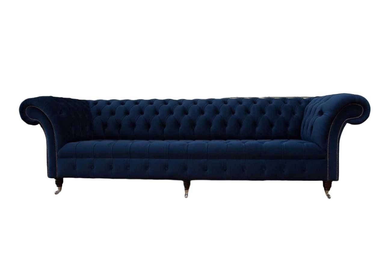JVmoebel Sofa Blaues Sofa Chesterfield Sofas 4 Sitzer Couch Polster Stoff Neu, Made In Europe