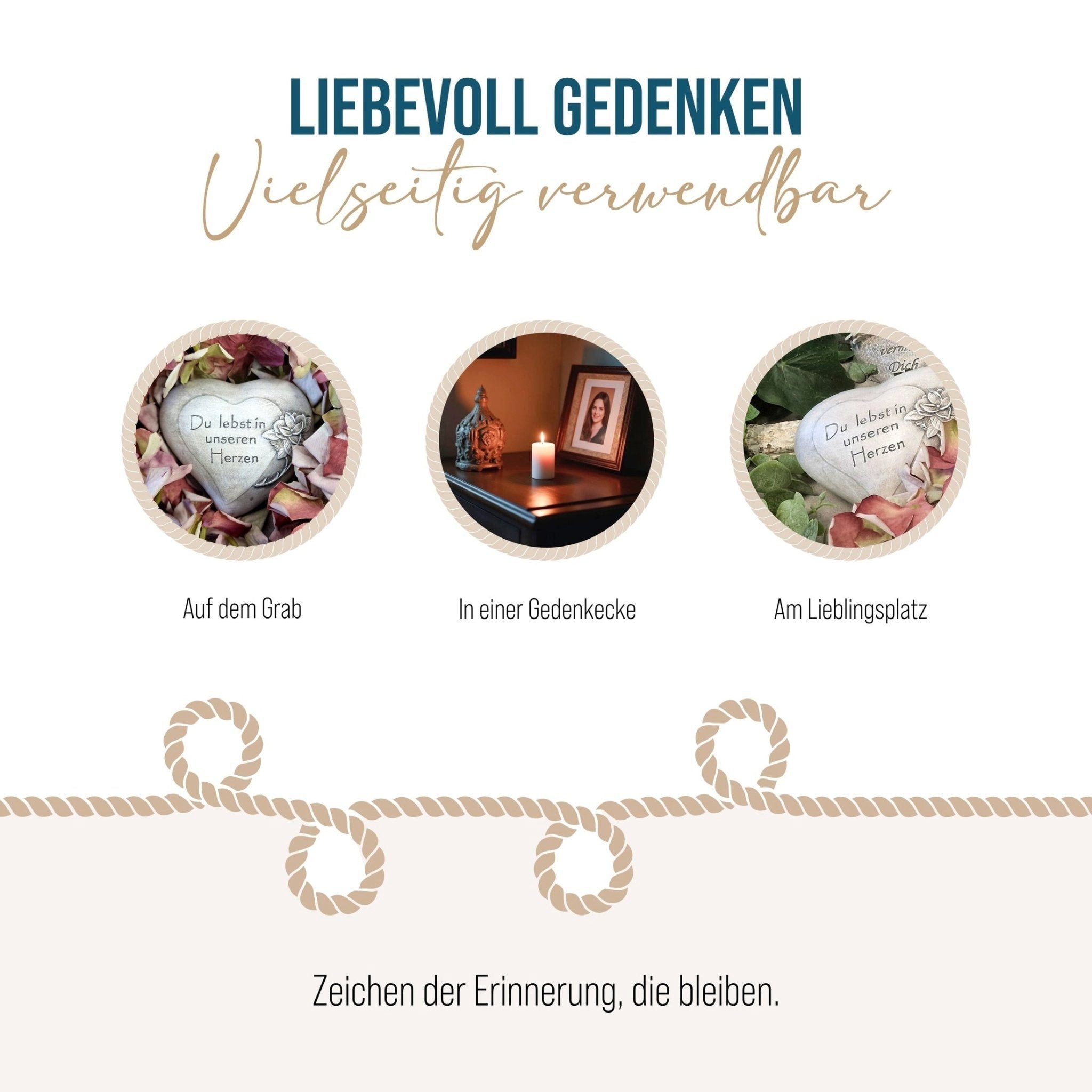 Logbuch-Verlag Dekofigur Herz Du lebst in unseren Herzen als Grabdekoration grau 11 x 10 x 4 cm – Bild 4 von 5