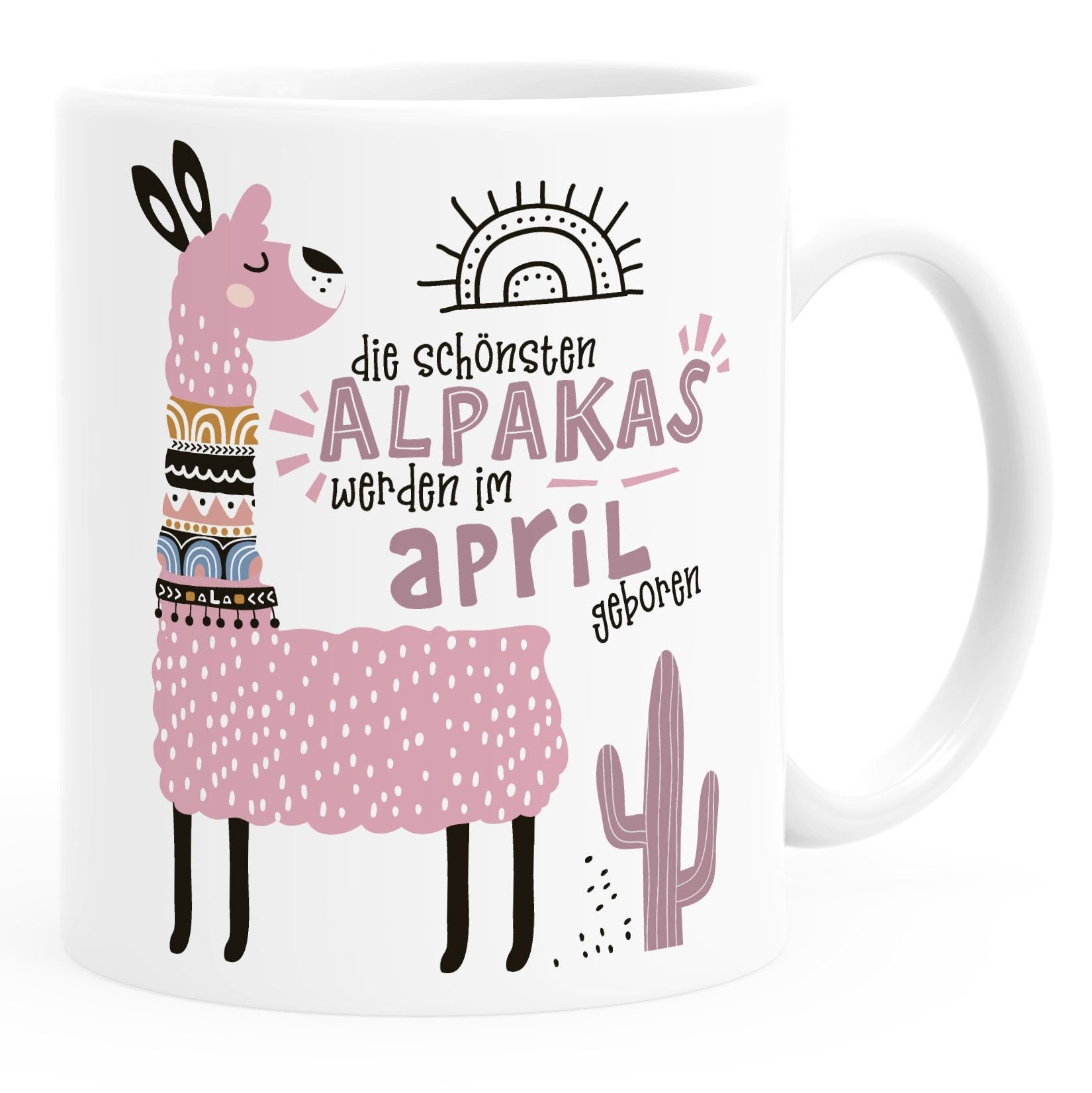 werden Tasse anpassbares Geburtsmonat Schönsten Kaffee-Tasse April Motiv Alpakas im Die Keramik SpecialMe®, weiß Januar-Dezember SpecialMe individuelle Lama Rosa Geburtags-Geschenke geboren