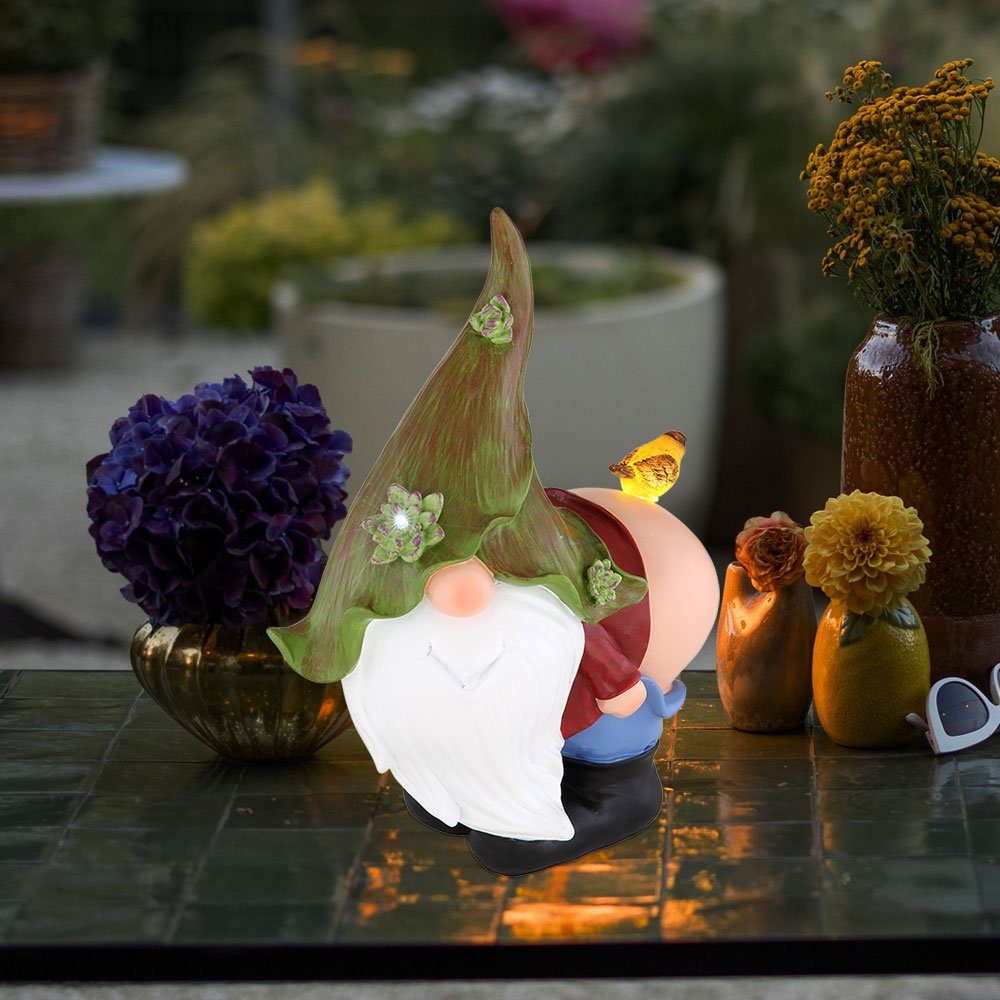LED Vogel Wichtel mit Tageslichtweiß, Kaltweiß, Solarleuchte, fest etc-shop verbaut, Gartenzwerg Solarleuchte LED-Leuchtmittel