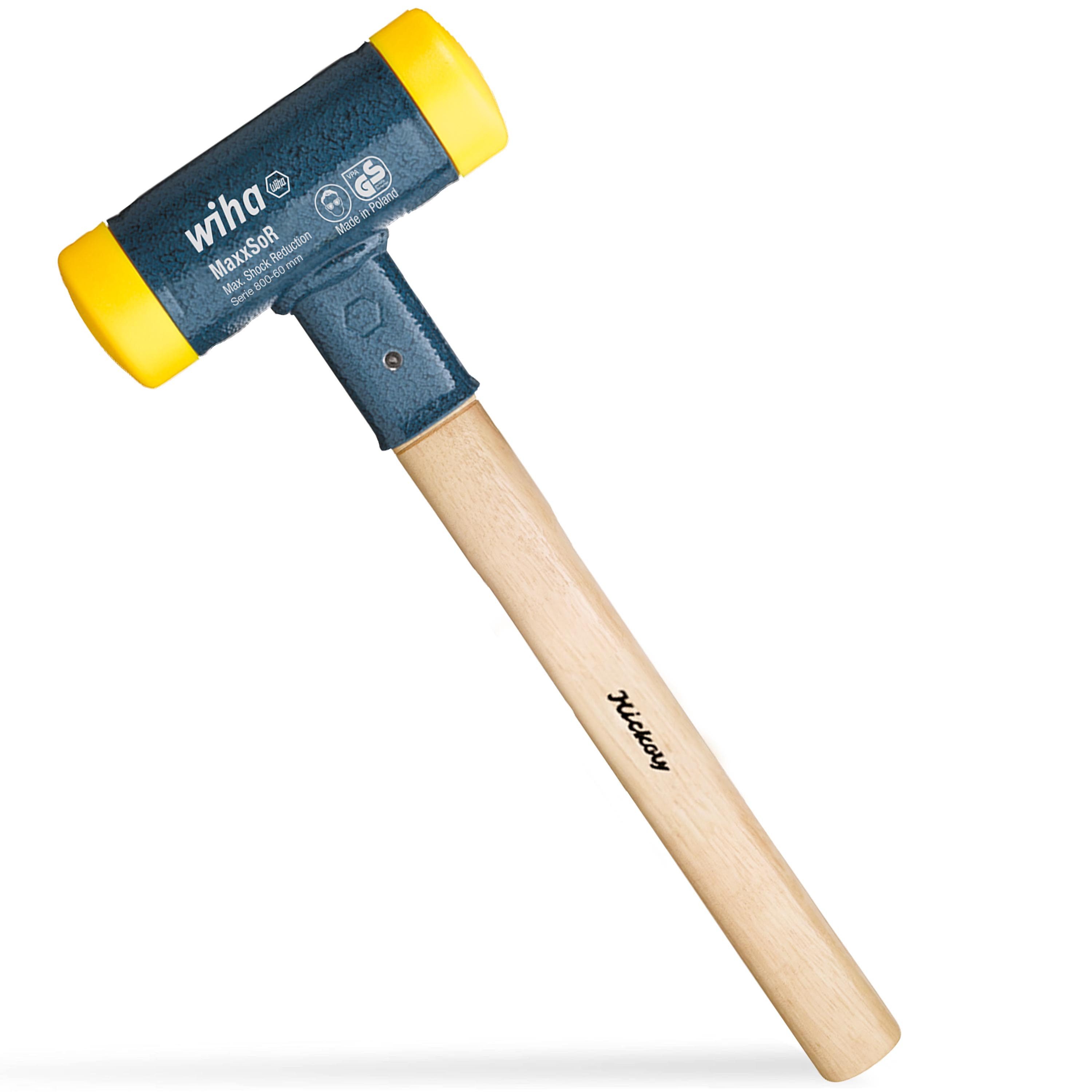 Wiha Gummihammer Schonhammer (02098), rückschlagfrei, Hickory-Holzstiel, Rund-Schlagkopf Ø 60 mm, mittelhart