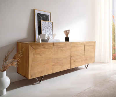 DELIFE Sideboard Kayu, Akazie Natur 200x40x70 cm 4 Türen V-Fuß Sideboard