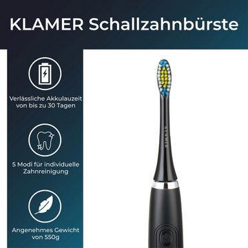 KLAMER Schallzahnbürste KLAMER Schallzahnbürste, elektrische Zahnbürste mit 30 Tagen Laufzeit…, Aufsteckbürsten: 2 St.