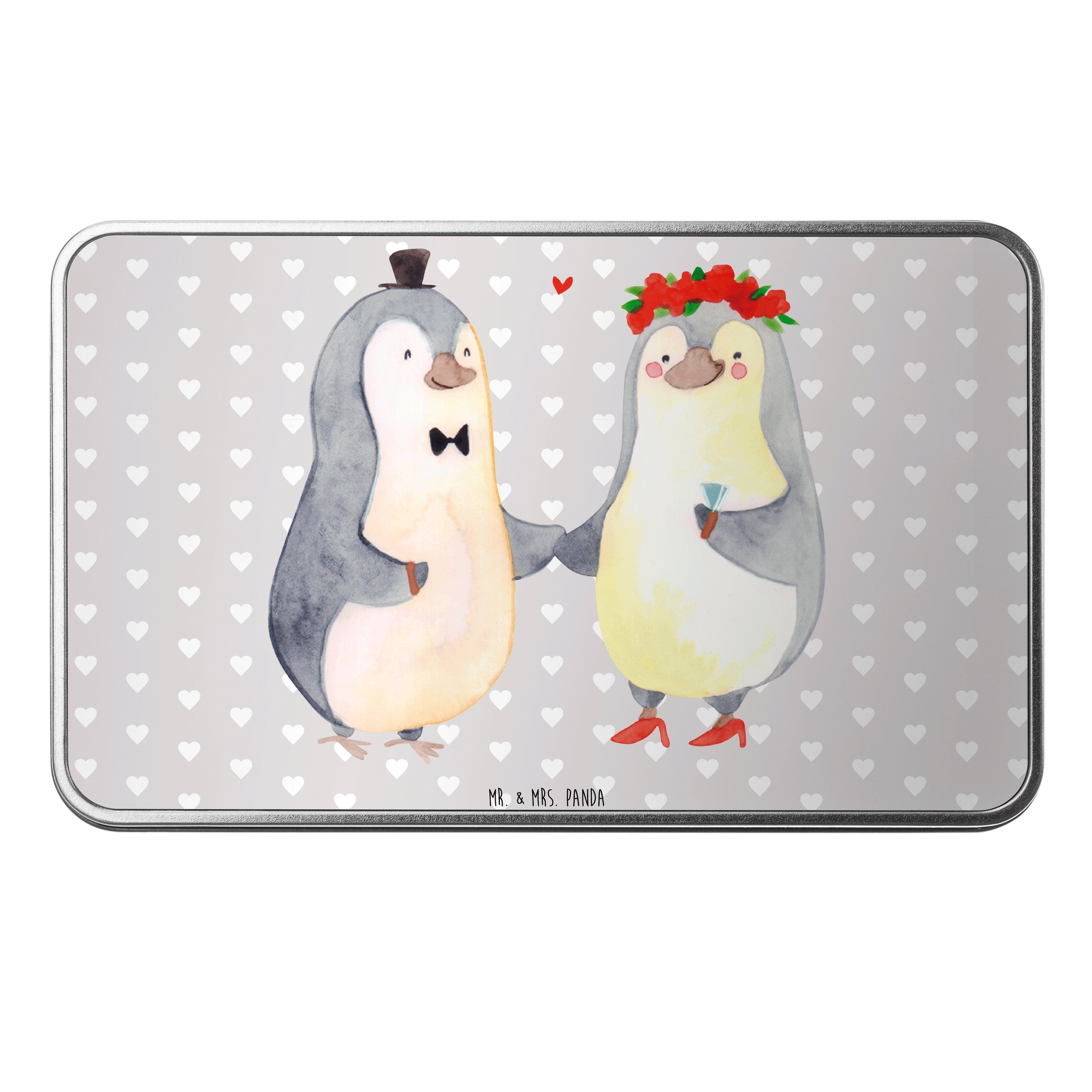 Mr. & Mrs. Panda Dose Pinguin Heirat - Grau Pastell - Geschenk, Dose, Bräutigam, Ehemann, D (1 St)