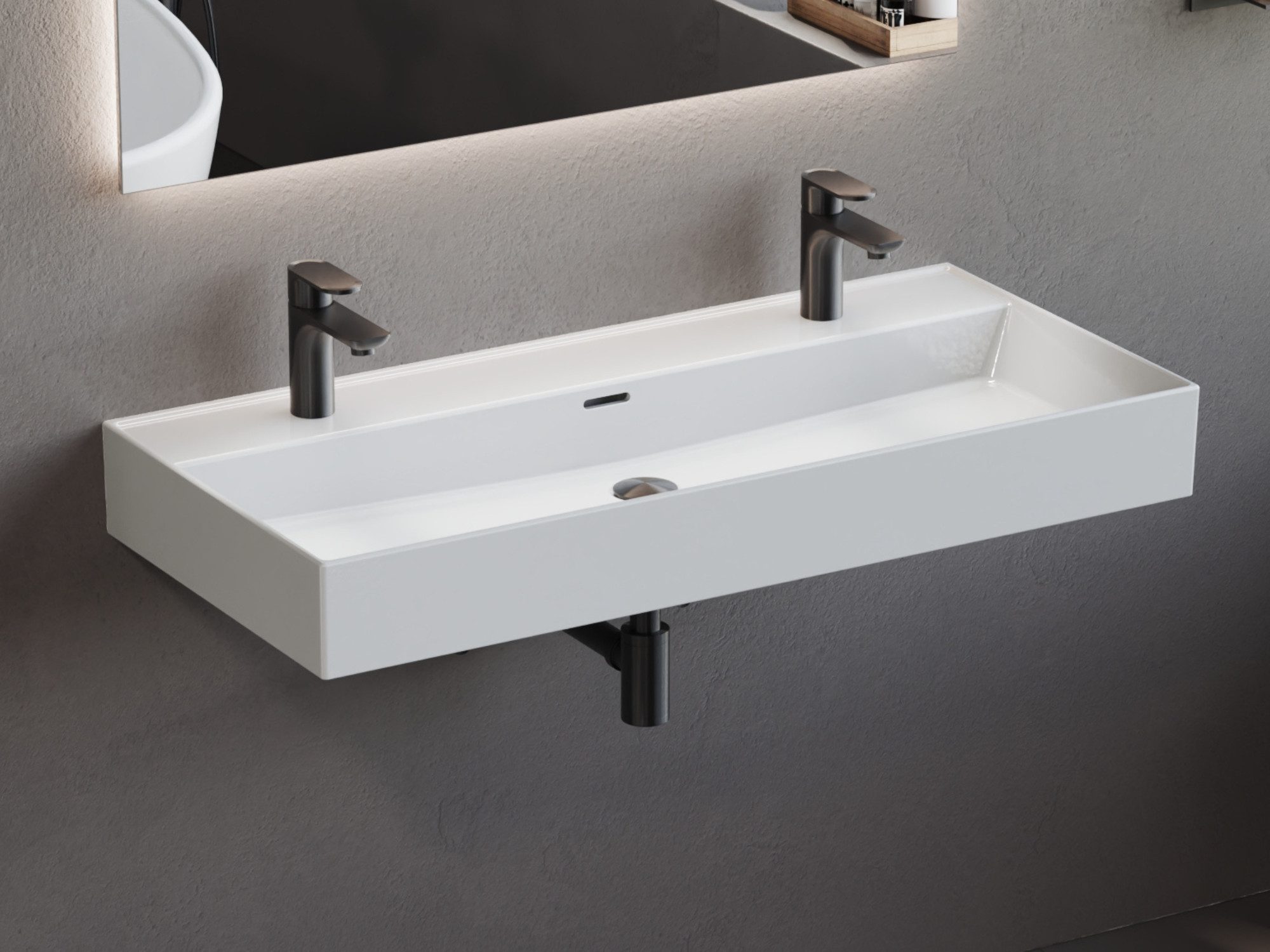 Aqua Bagno Waschbecken Doppelwaschbecken 100cm weiß eckig Wandmontage Aufsatzwaschtisch