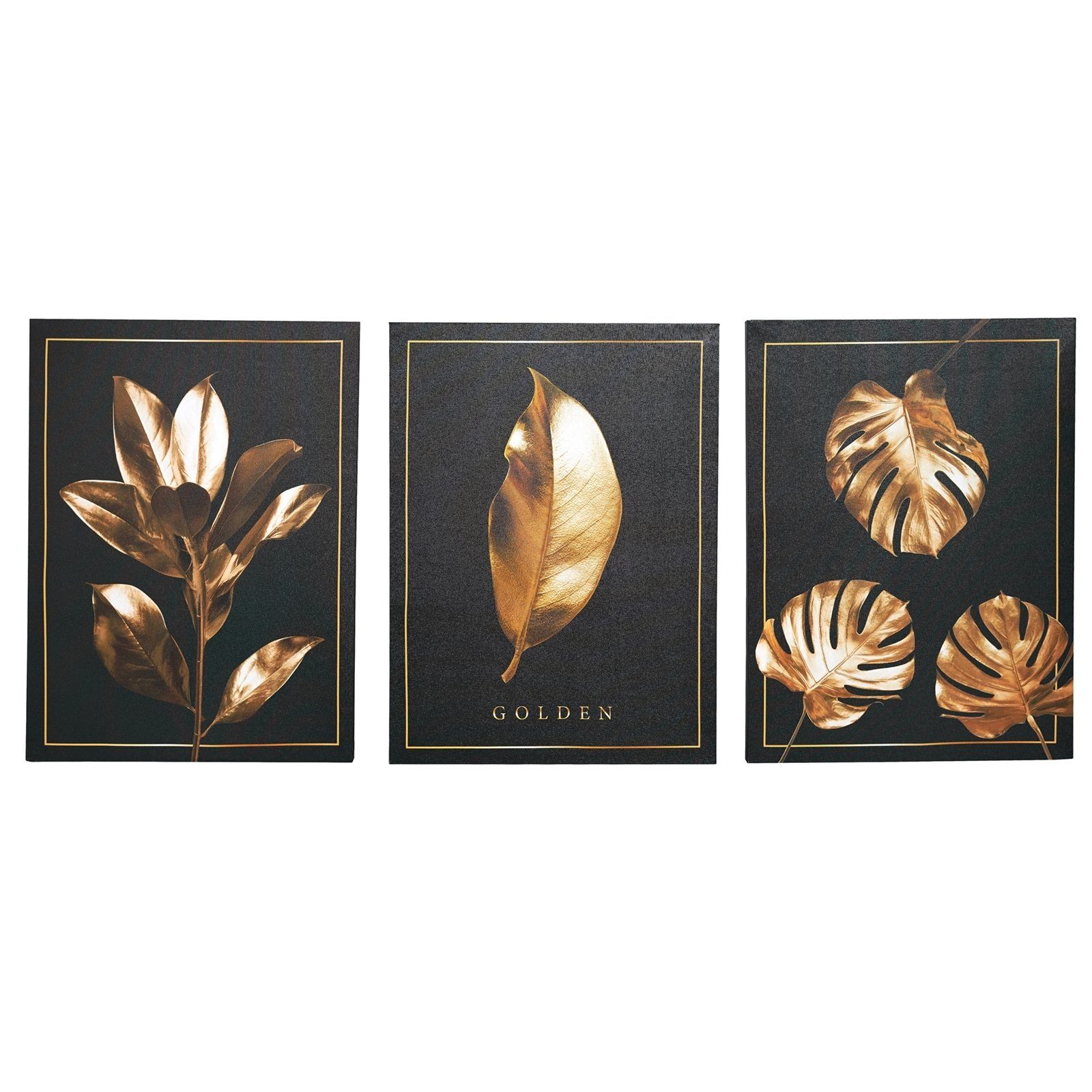 HTI-Living Leinwandbild Wandbilder 3er-Set Schwarz (Set, Leinwand 3 St), Lilie Gold, Monstera