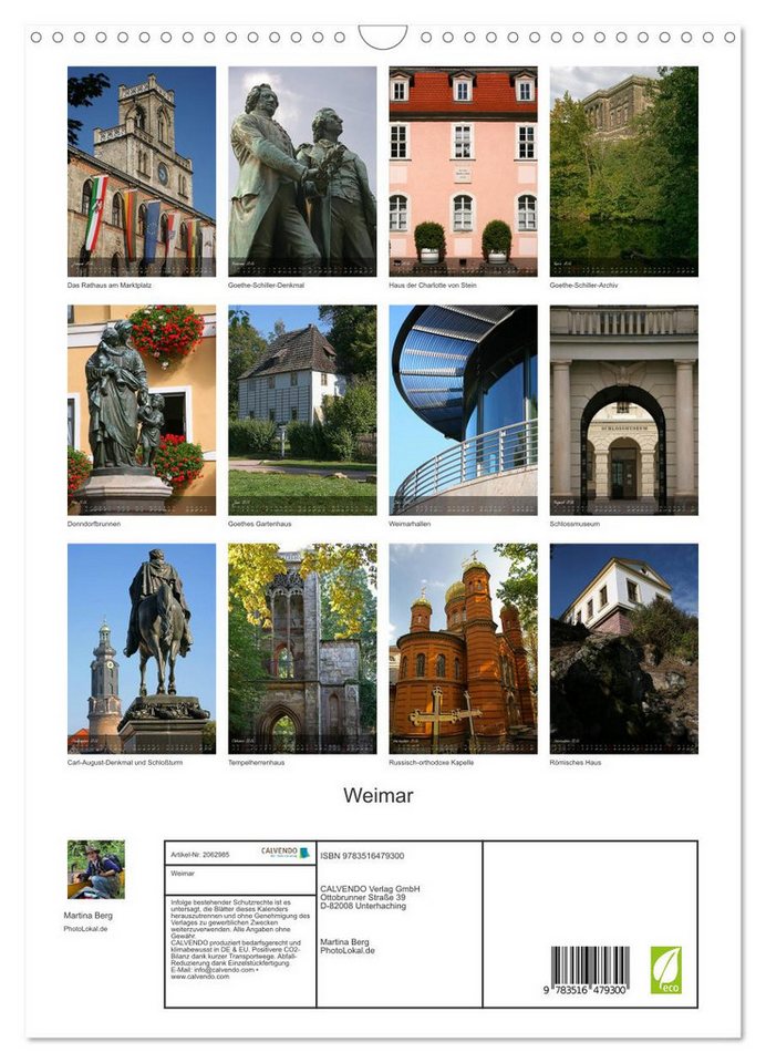 Thumbnail - CALVENDO Wandkalender Weimar (Wandkalender 2026 DIN A3 hoch), CALVENDO Monatskalender