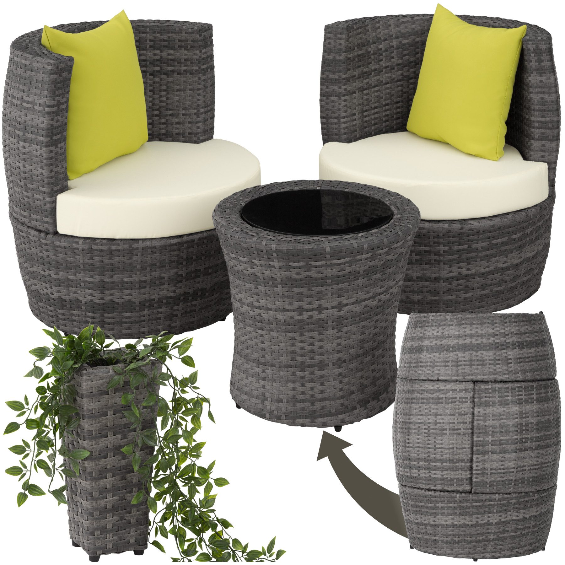 tectake Sitzgruppe Rattan Sitzgruppe, (Set., 4-tlg), Robustes Gestell aus leichtem Aluminium