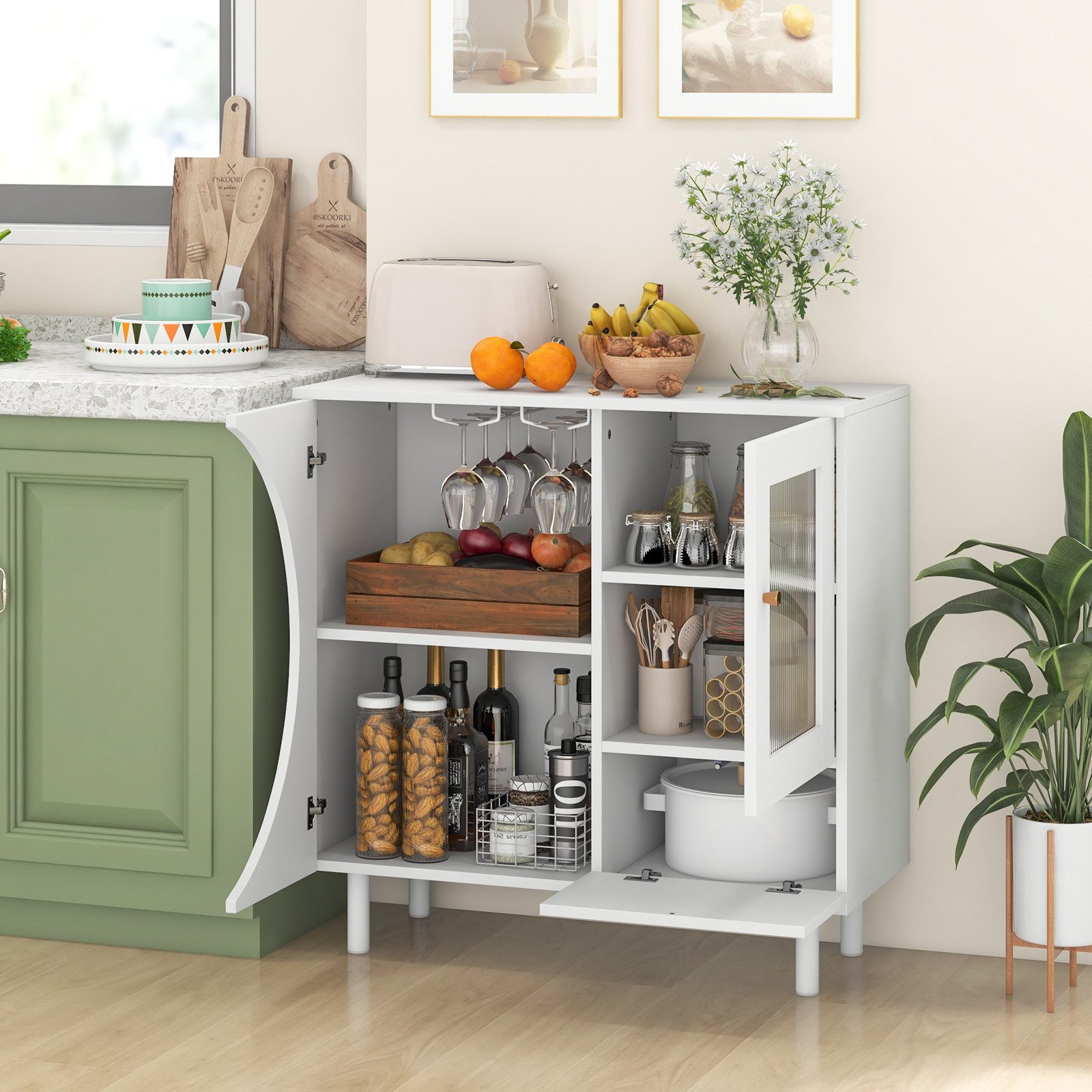 COSTWAY Sideboard, Akzentschrank mit Türen, Gläserhalter, günstig online kaufen