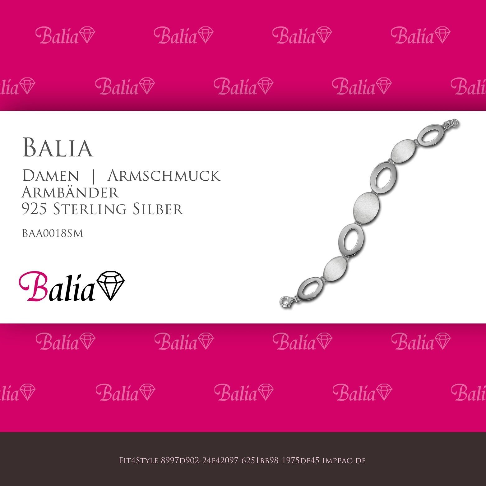 Balia Silberarmband Balia Damen ca. 925 mattiert (Grazie) Silber (Armband), Silber für 18,5cm, Armband Armband