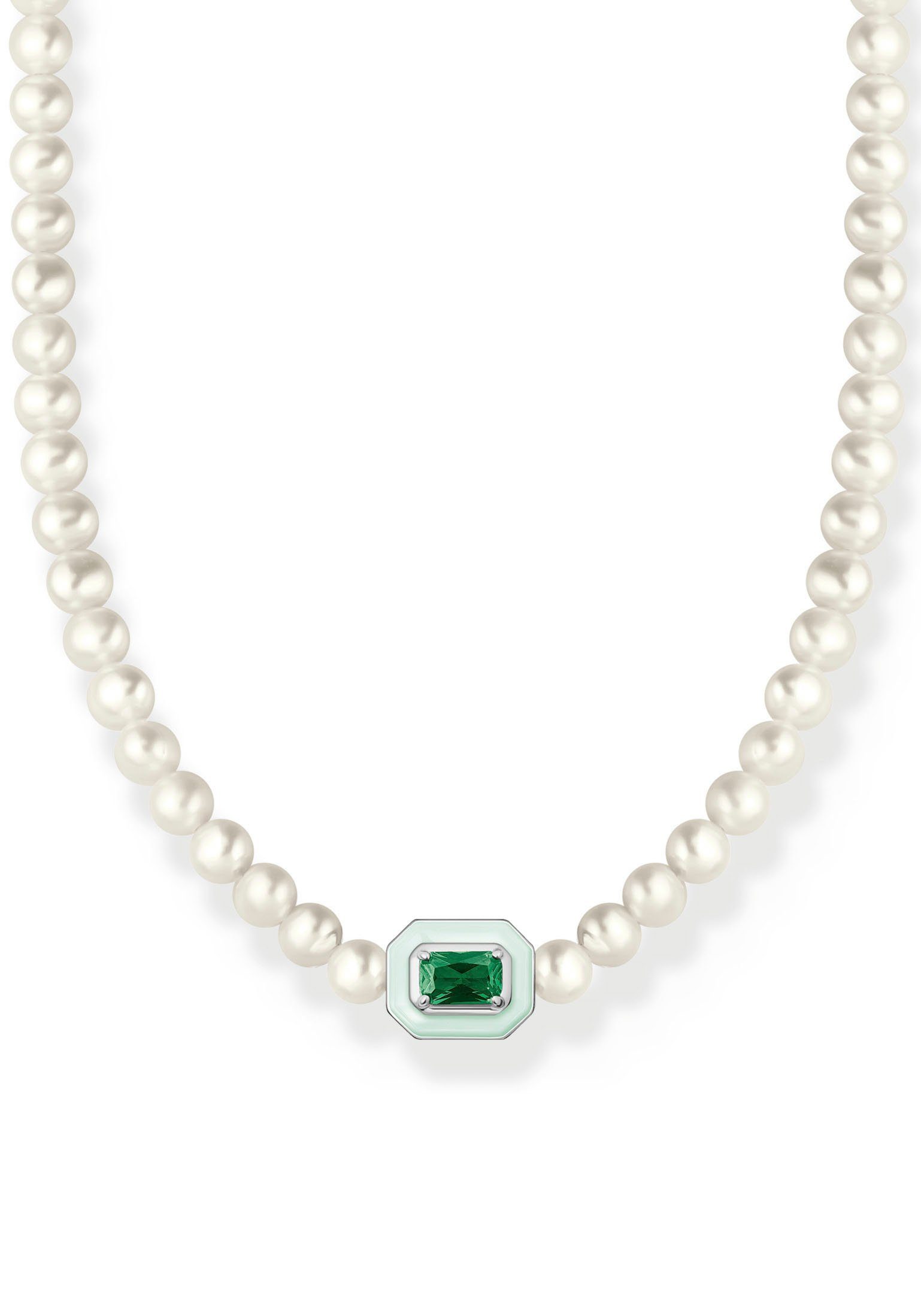 THOMAS SABO Choker Choker Perlen mit grünem Stein, KE2183-082-6-L42V, mit Glas-Keramik Stein - mit Süßwasserzuchtperle | Silberketten