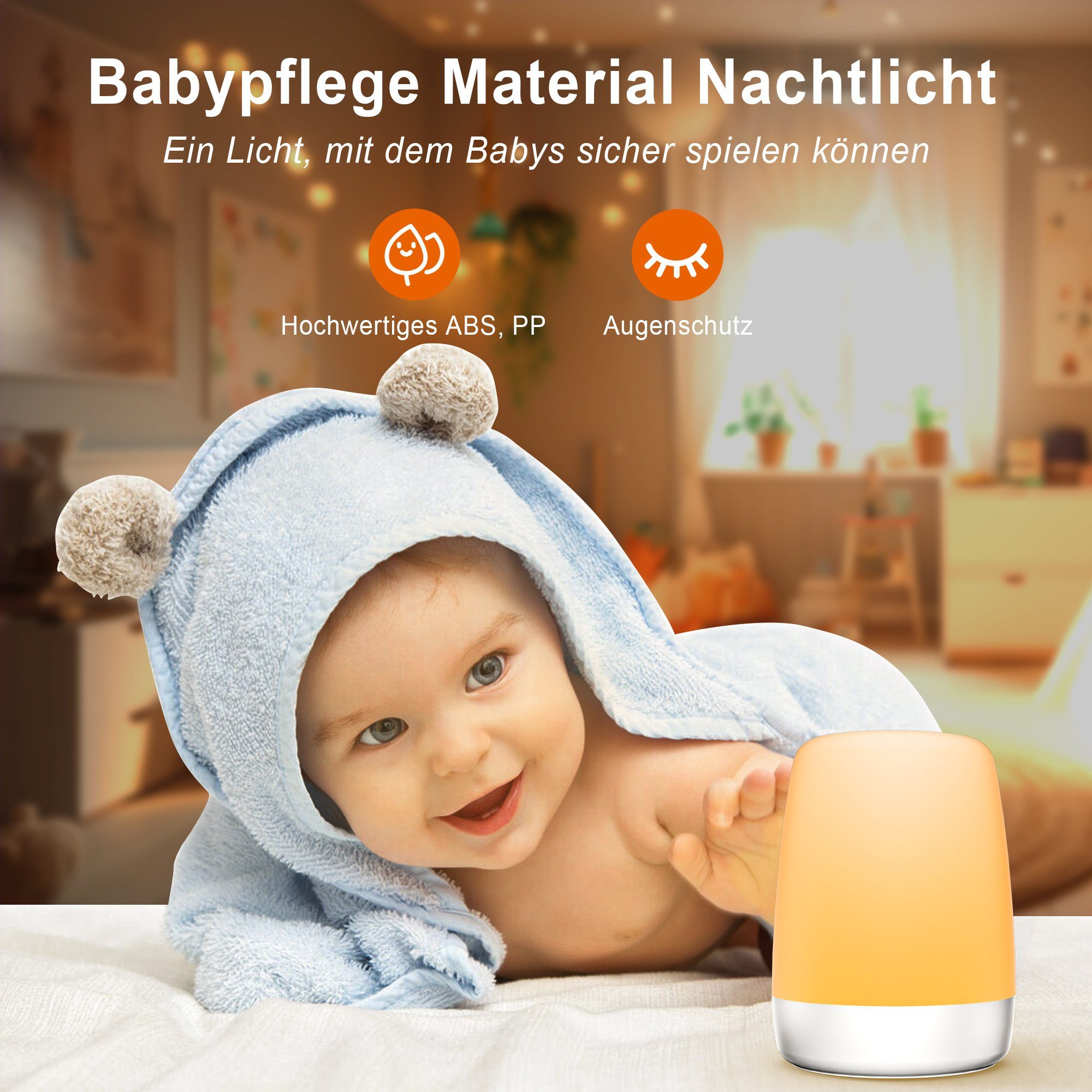 Nachtlicht RGB LED Baby Nachttischlampe USB LED Novostella Kinder Nachtlicht Timer, LED fest integriert, Nachtlicht LED