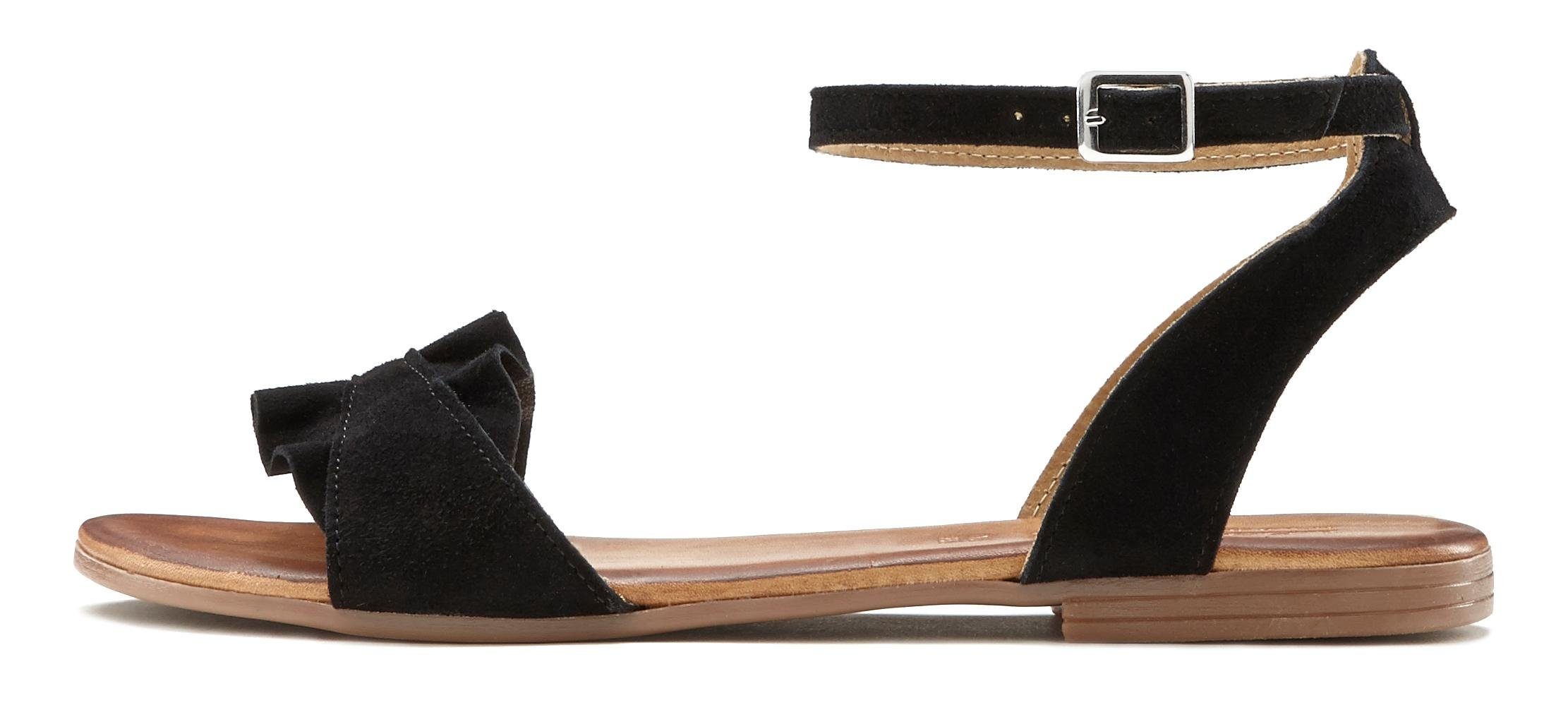 LASCANA Sandale Sandalette, Rüschen Sommerschuh kleinen Leder hochwertigem aus mit schwarz