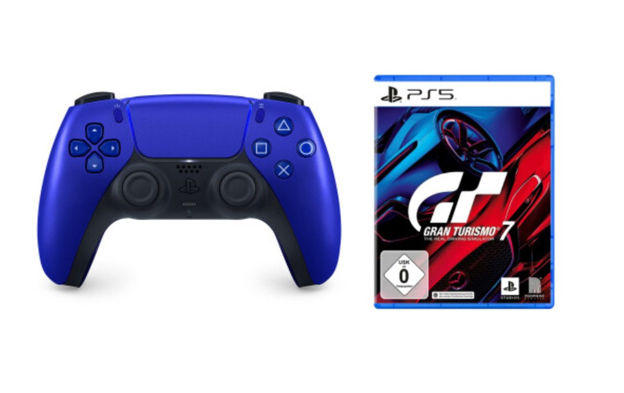 Playstation PS5 Controller Cobalt Blue inkl. Gran Turismo 7 PS5 DualSense Wireless-Controller (Spiele-Set, inkl. Gran Turismo 7)
