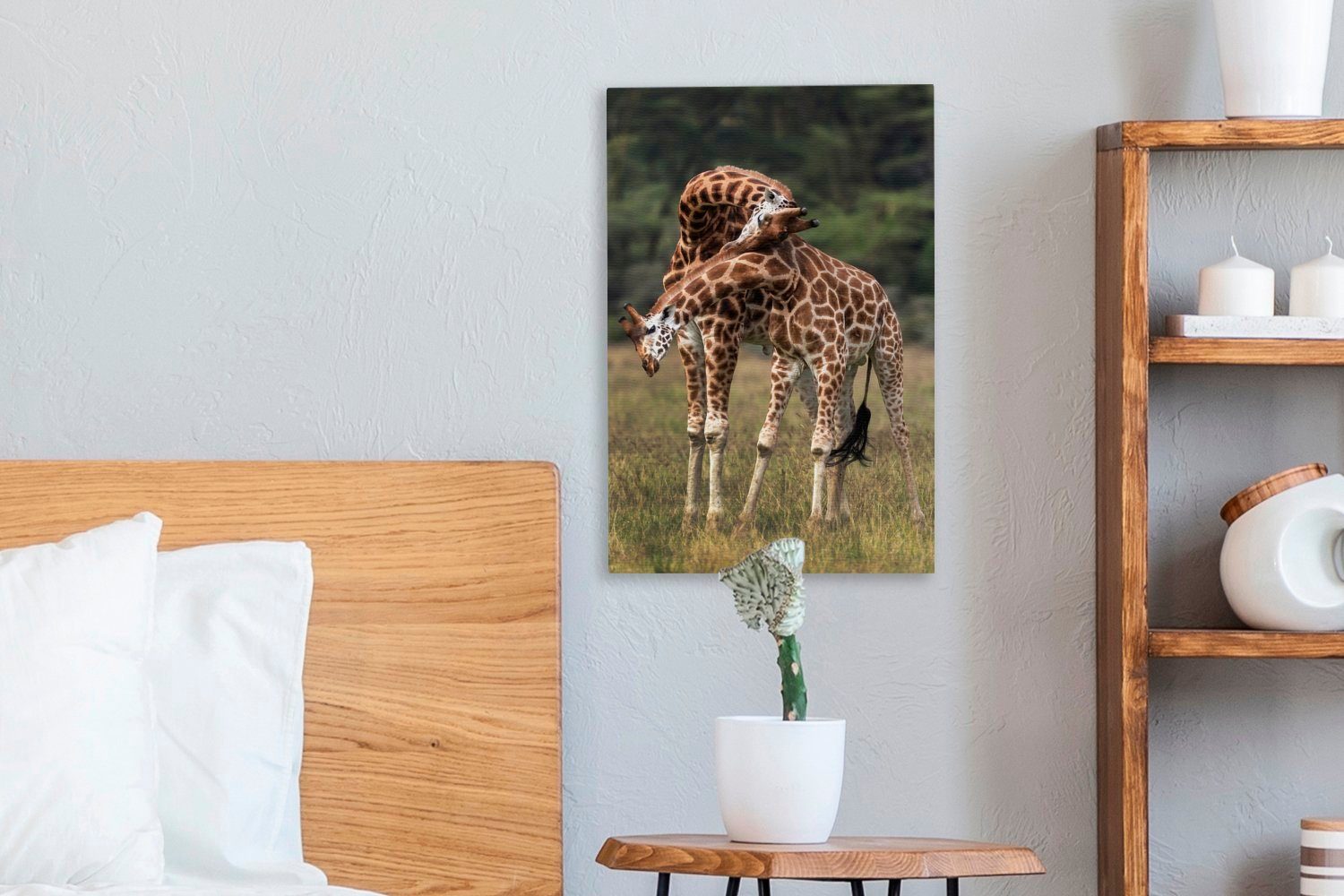 Hälsen, cm (1 20x30 St), Leinwandbild mit bespannt verschlungenen Gemälde, Zwei Leinwandbild inkl. Giraffen OneMillionCanvasses® fertig Zackenaufhänger,