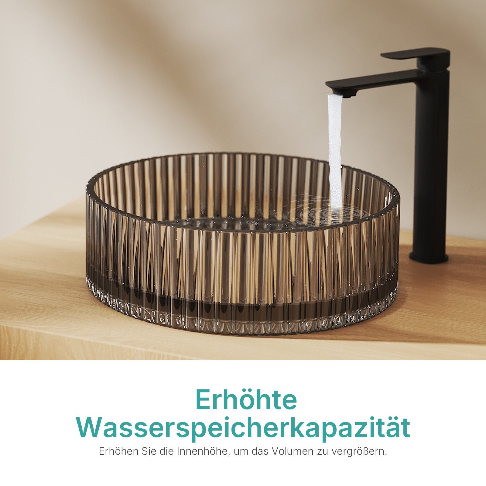EMKE Aufsatzwaschbecken Rundes Glas Aufsatzwaschbecken 40 cm – modernes Design Waschschale – Bild 4 von 5