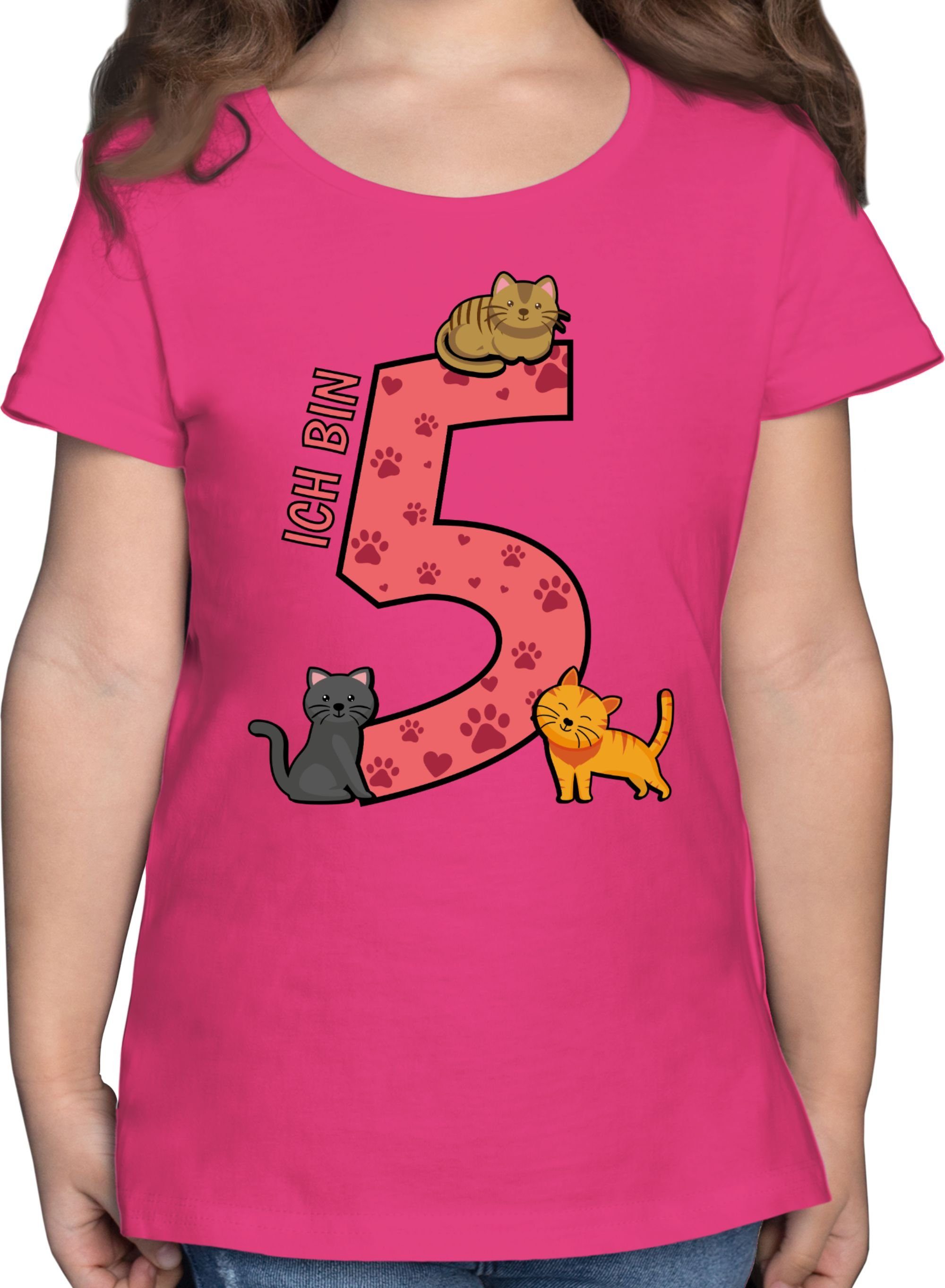 Shirtracer T-Shirt Katzen Fünfter 5. Geburtstag 1 Fuchsia