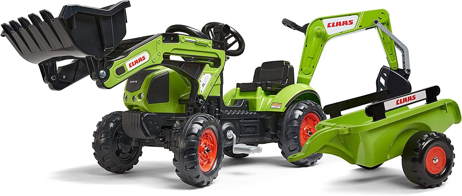 Falk Toys Trettraktor Claas Kinder-Baggerlader, mit beweglichem Baggerarm & Anhänger