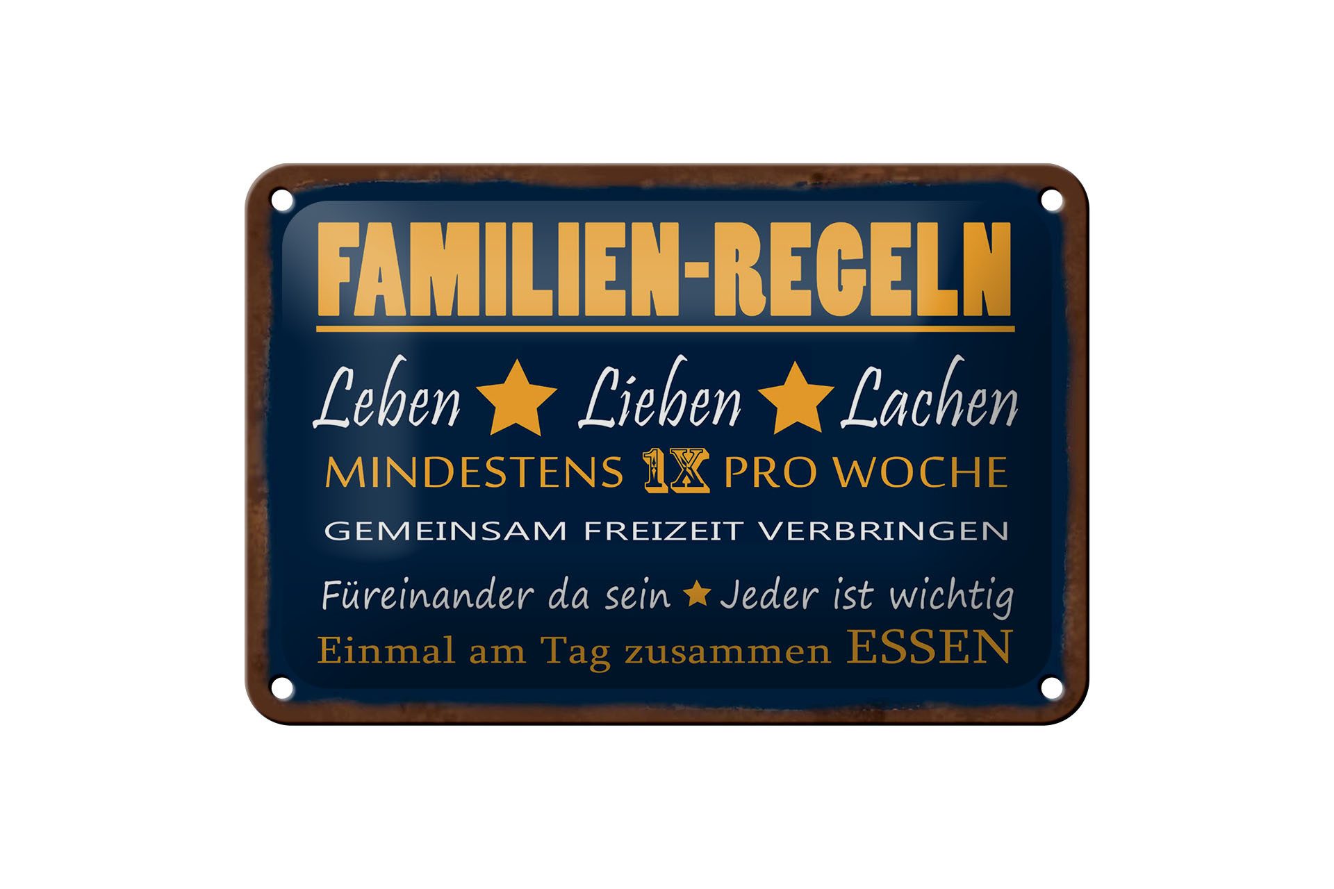 Femer GmbH Metallschild Spruch 12x18 cm Familien Regeln Einmal zusammen essen, (1 St), gewölbte Oberfläche, abgerundete Ecken, umgeschlagene Kanten