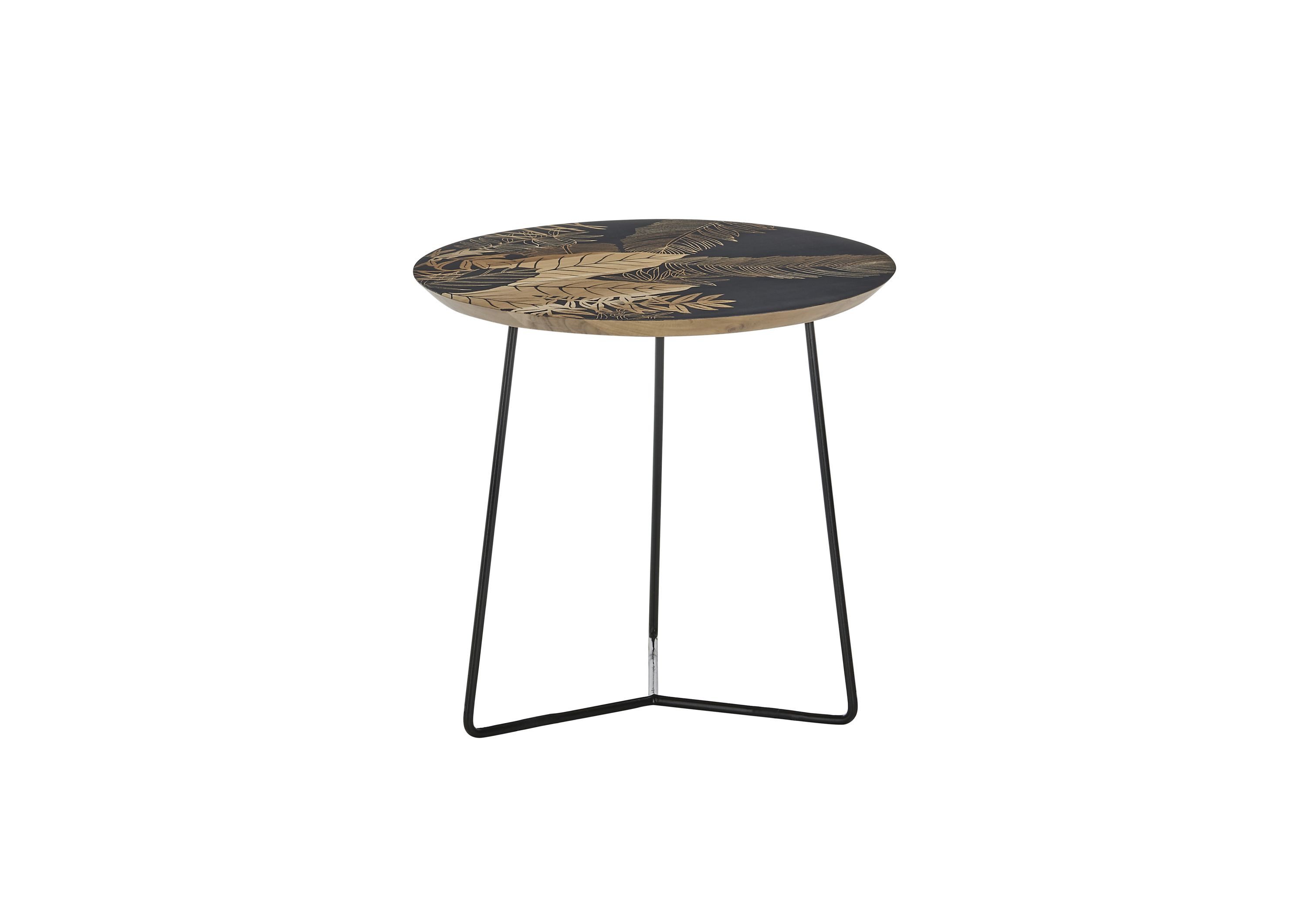 Robas Lund Beistelltisch, Beistelltisch rund aus Mangoholz m. schwarzem Druck 55x50x55 cm